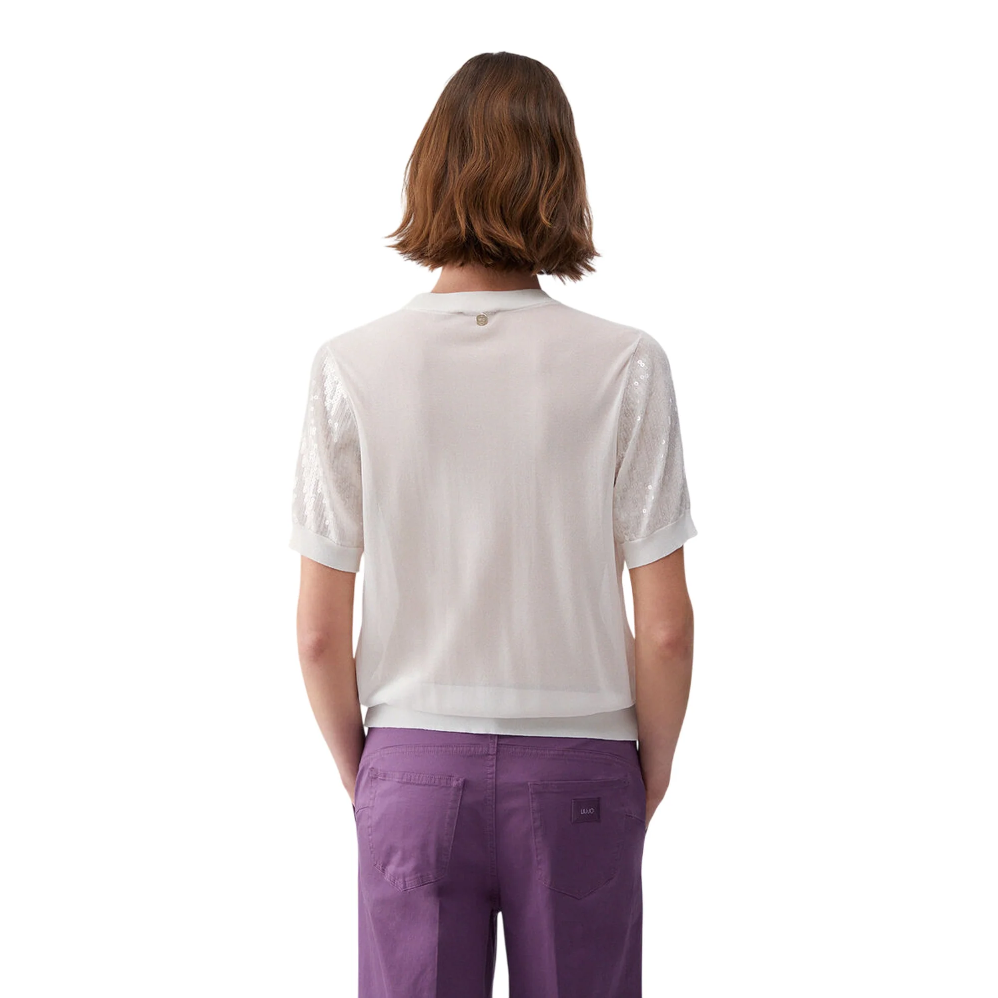 T-shirt bianca con paillettes ricamate - Image 2