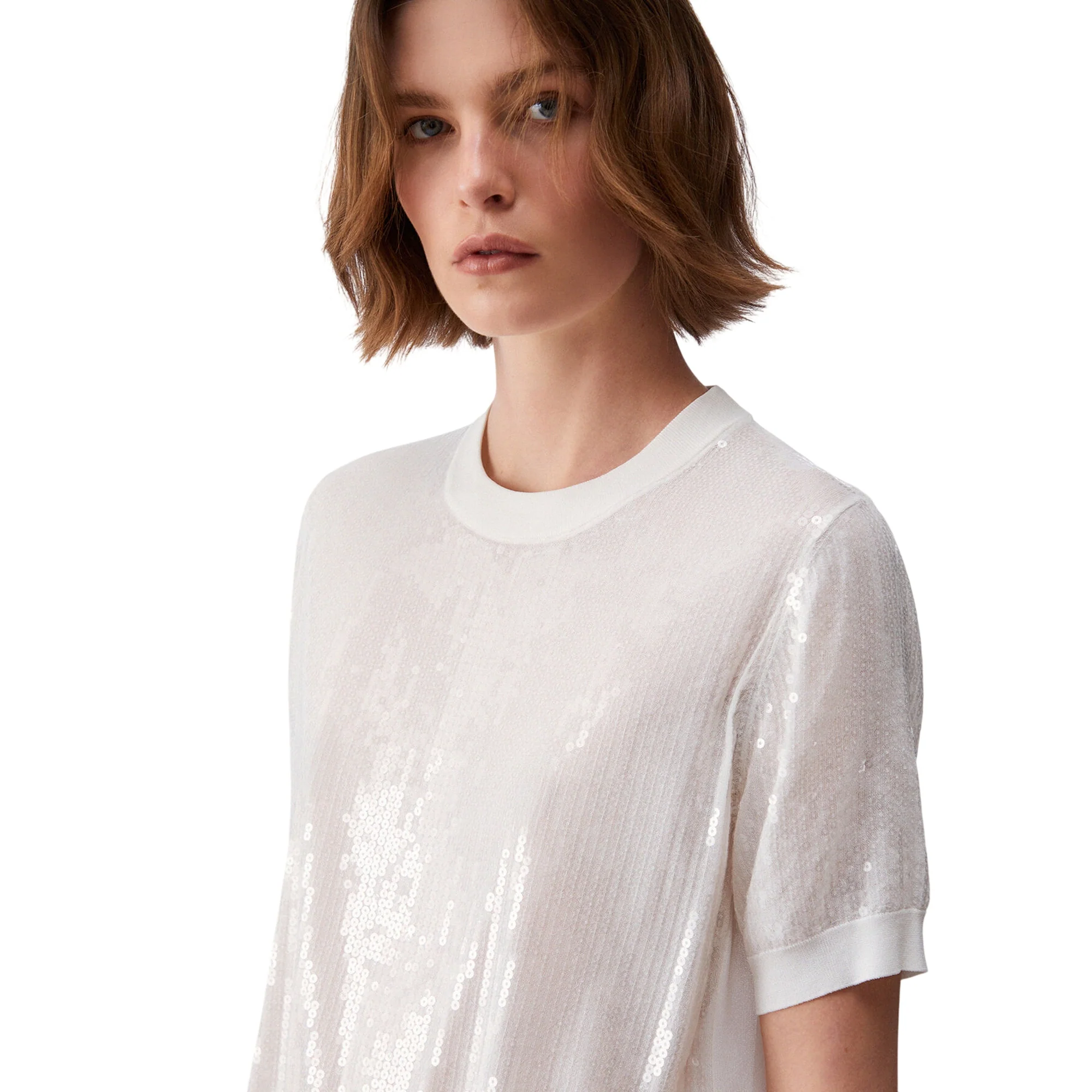 T-shirt bianca con paillettes ricamate - Image 5