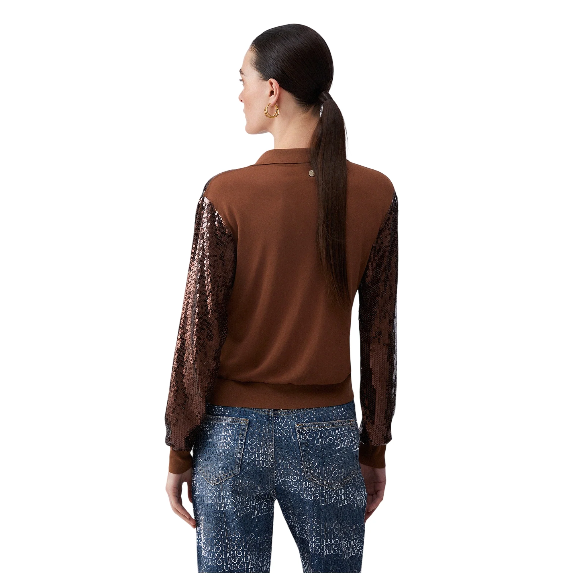 Maglia a maniche lunghe marrone con paillettes - Image 3