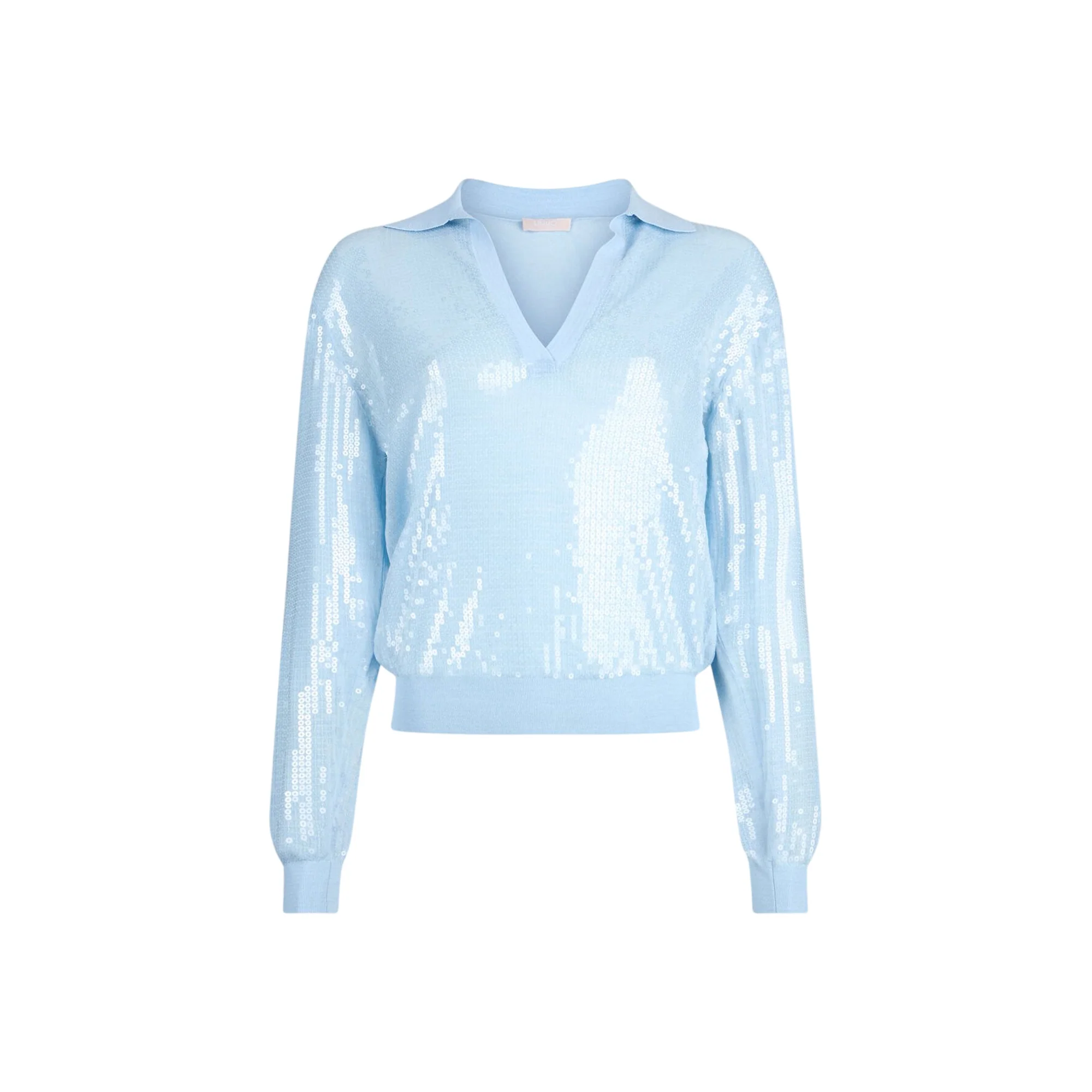 Maglia azzurra scollo a V con paillettes