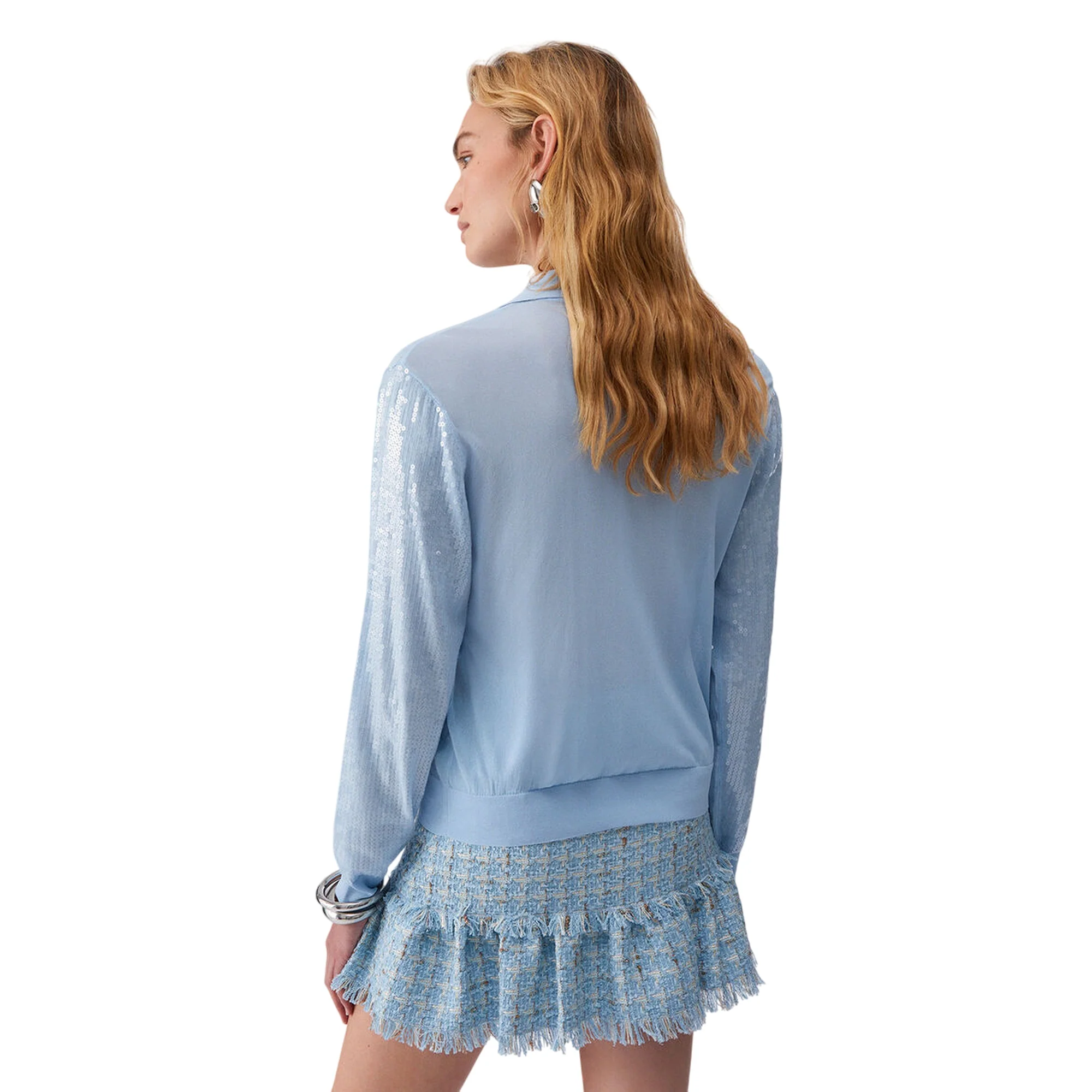Maglia azzurra scollo a V con paillettes - Image 3