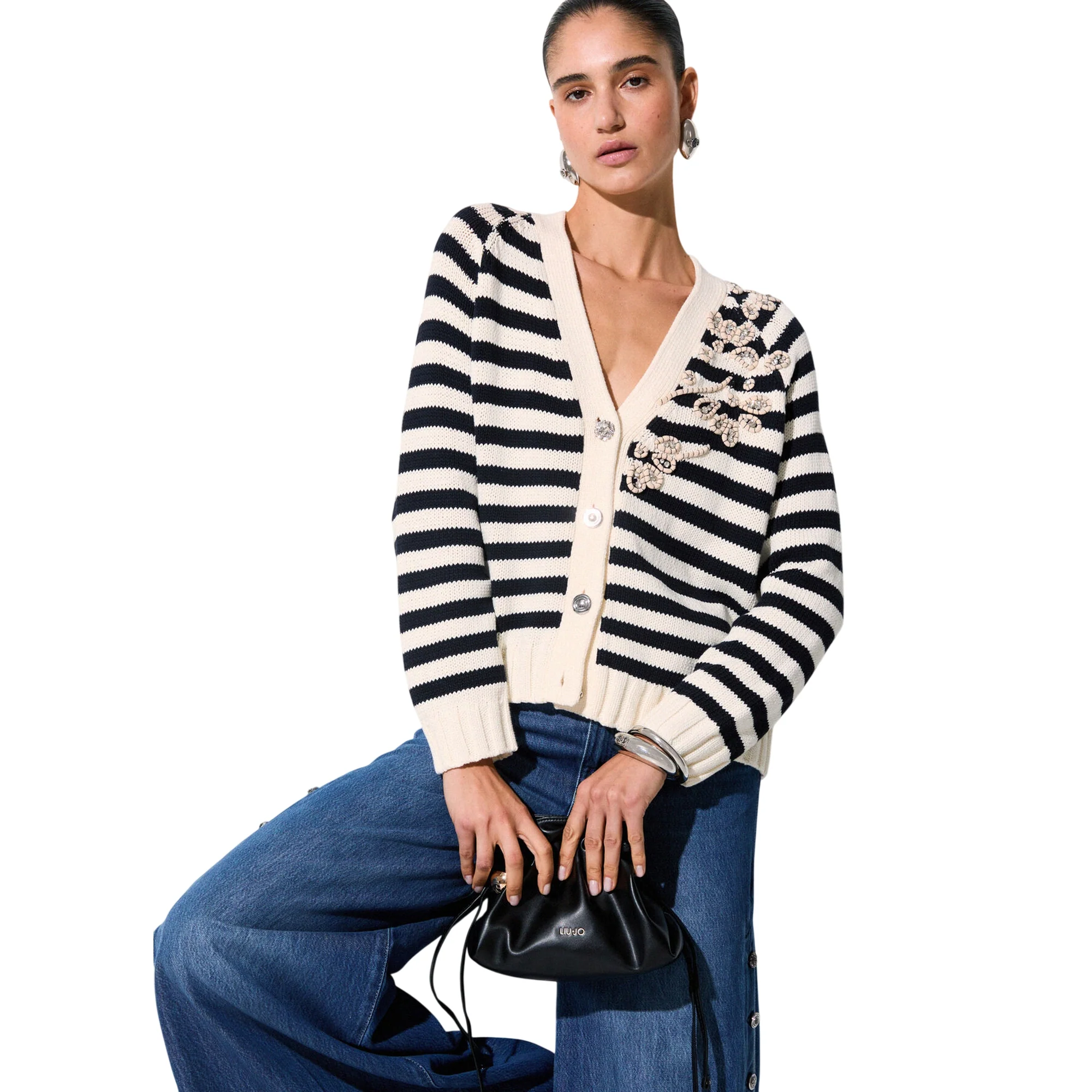 Cardigan a righe con ricami gioiello - Image 2