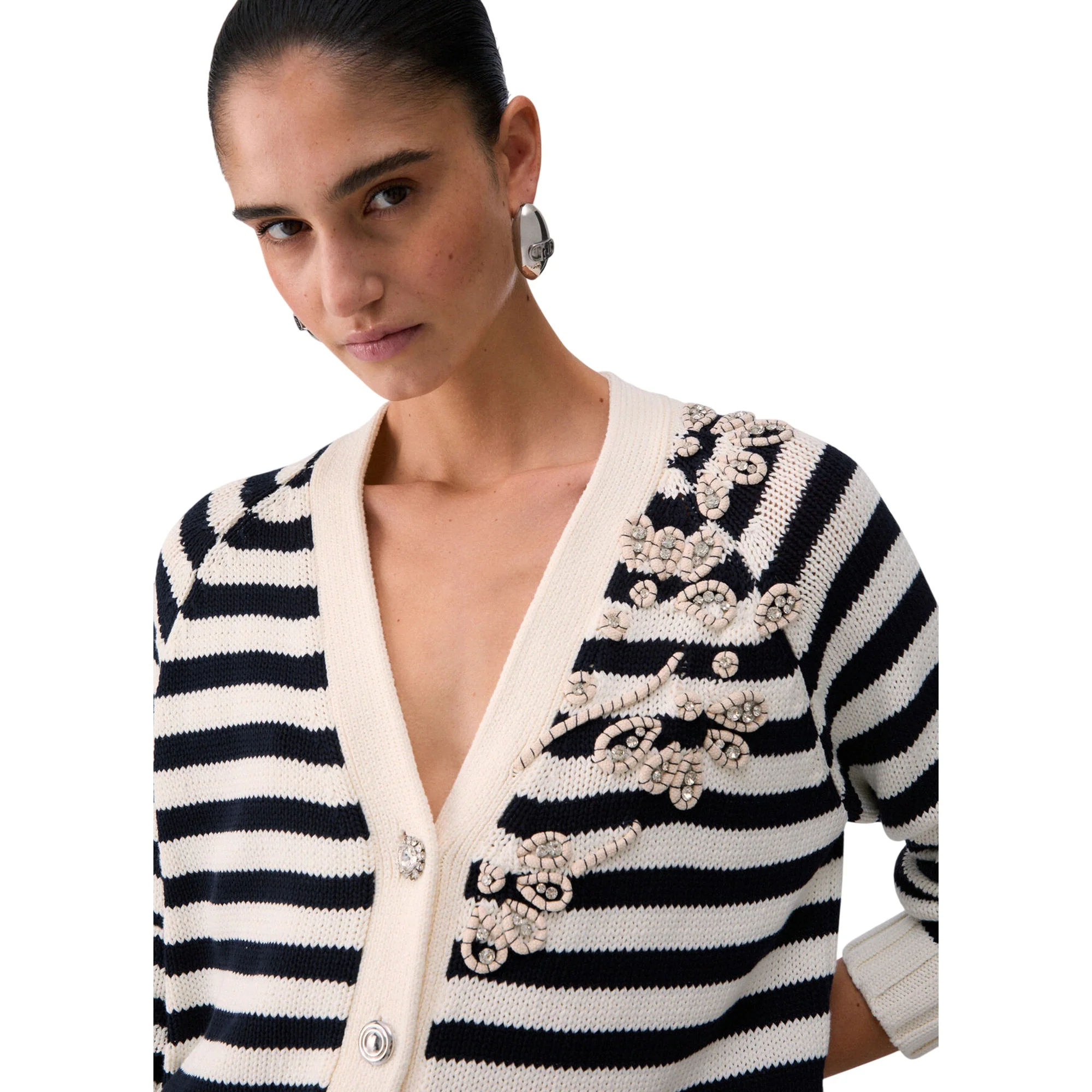Cardigan a righe con ricami gioiello - Image 5