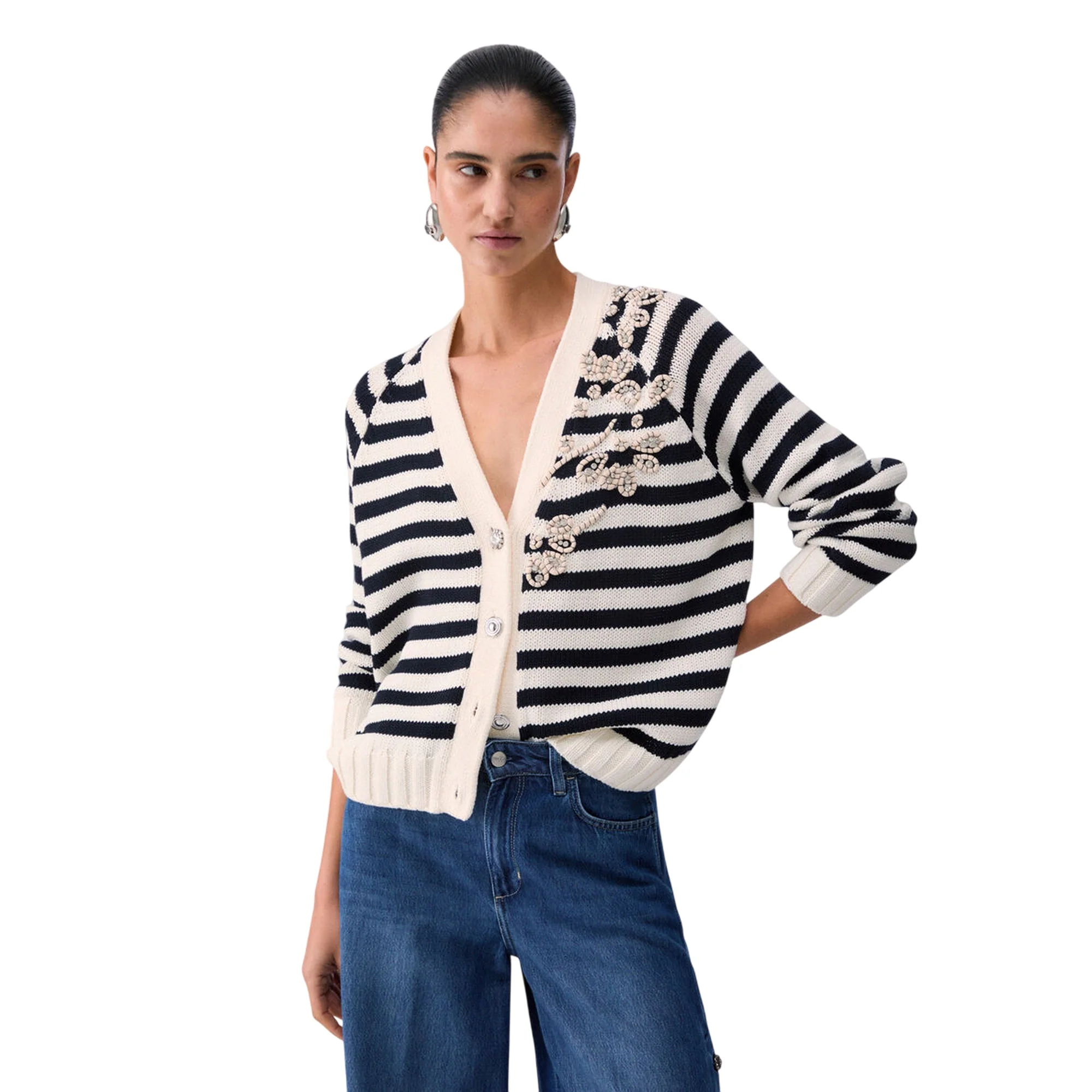 Cardigan a righe con ricami gioiello - Image 7
