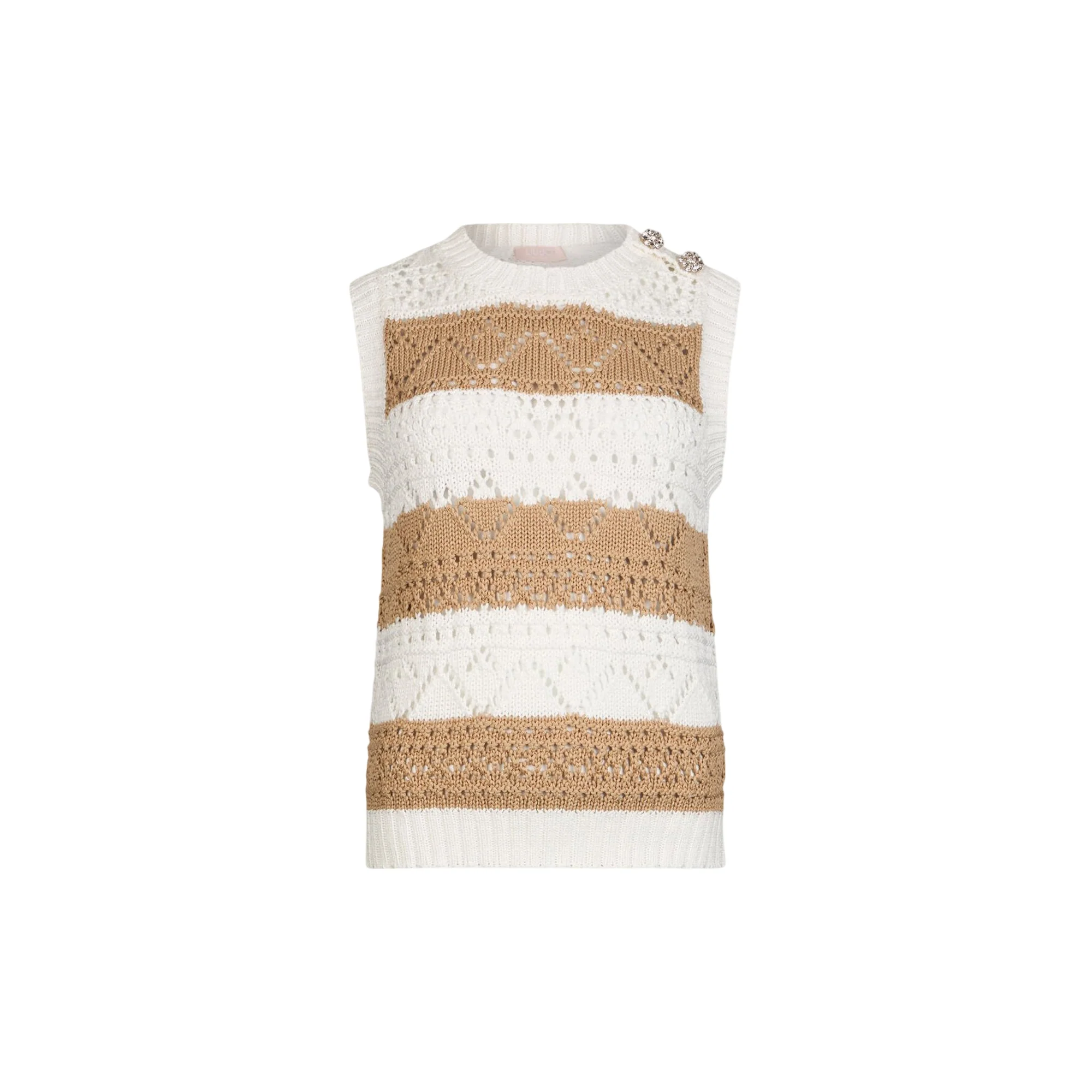 Top in maglia crochet bianco e beige