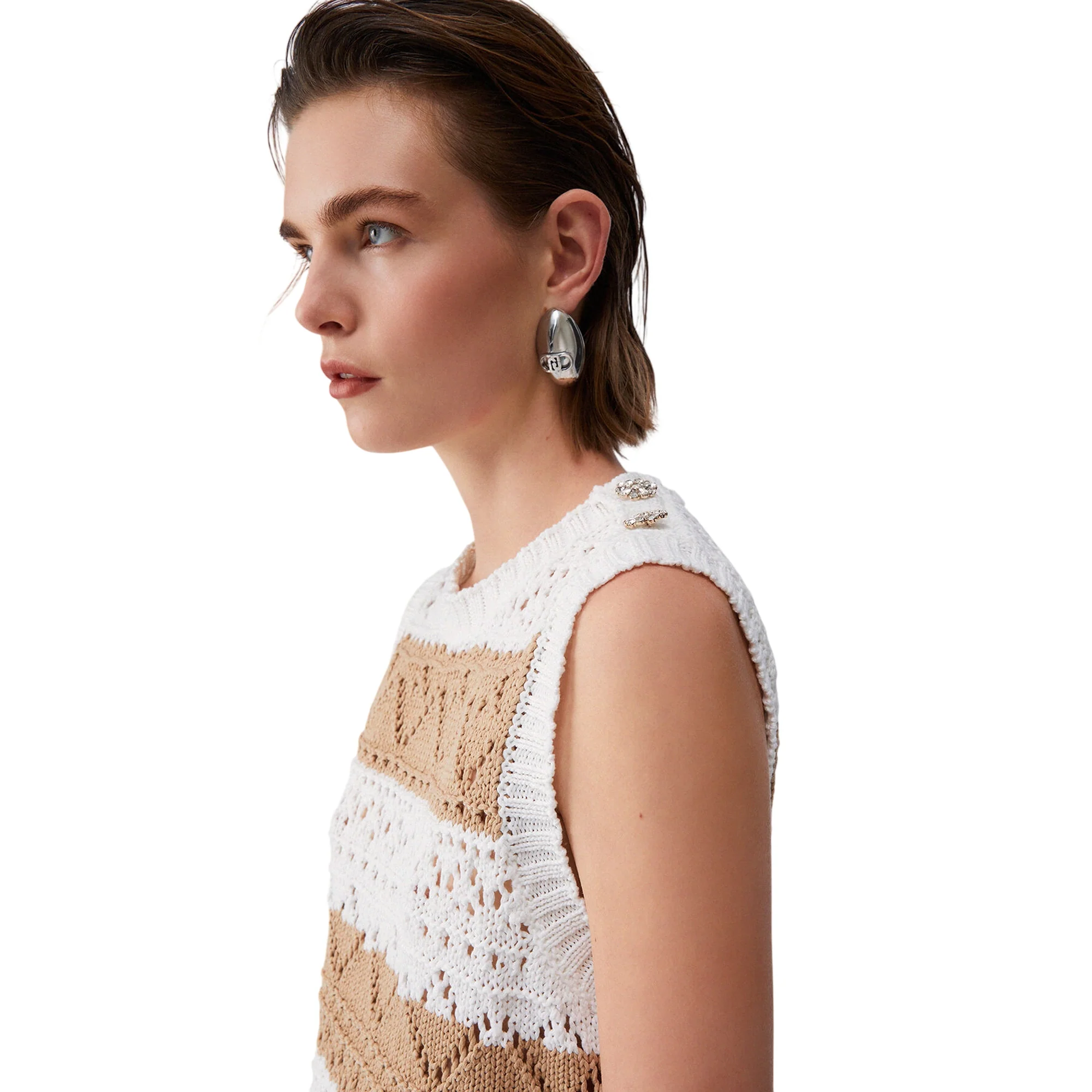 Top in maglia crochet bianco e beige - Image 6