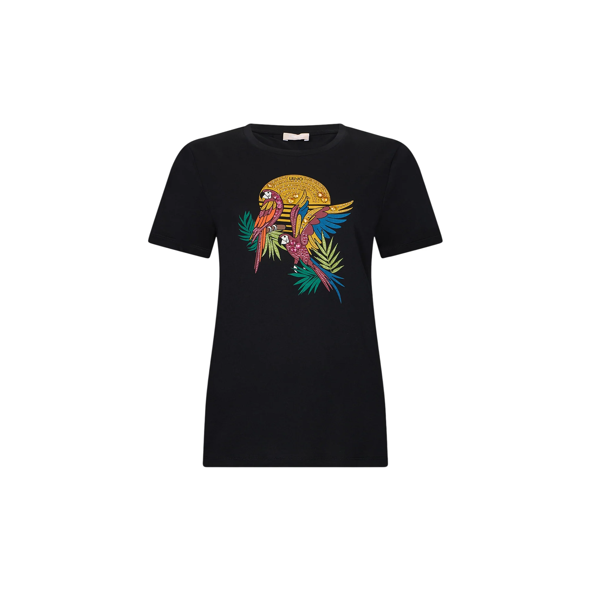 T-shirt Donna in nero con stampa e applicazioni