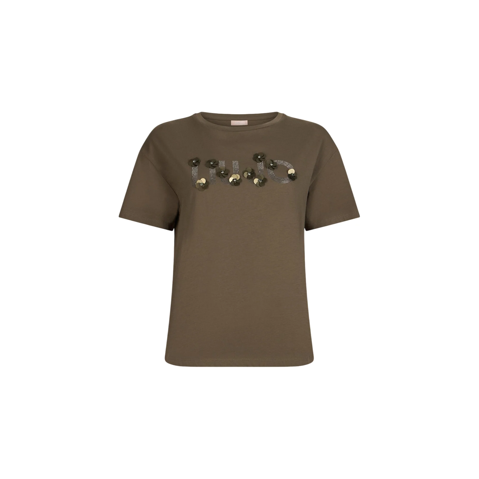 T-shirt con applicazioni gioiello sul logo in verde