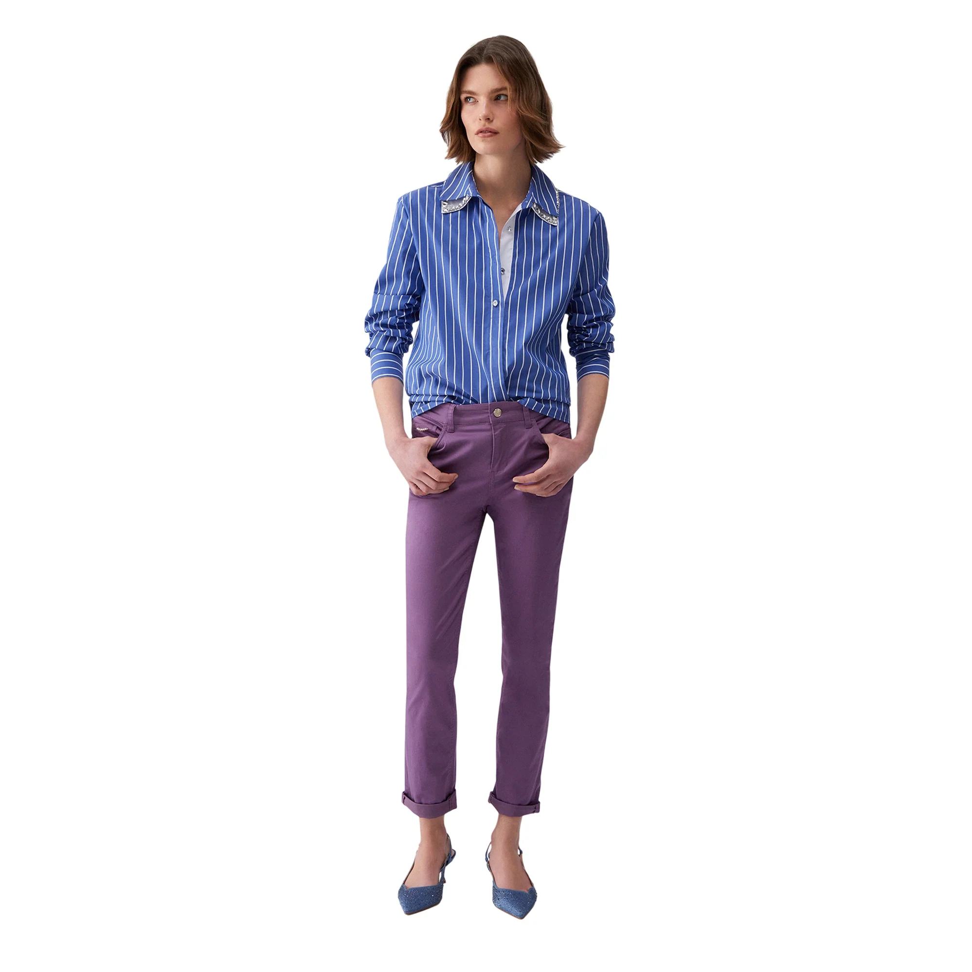 Pantaloni skinny con risvolto in viola - Image 5