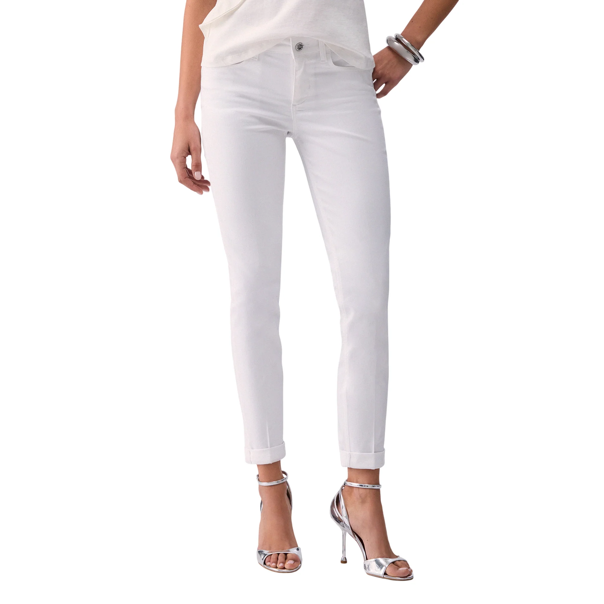 Pantaloni skinny con risvolto in bianco