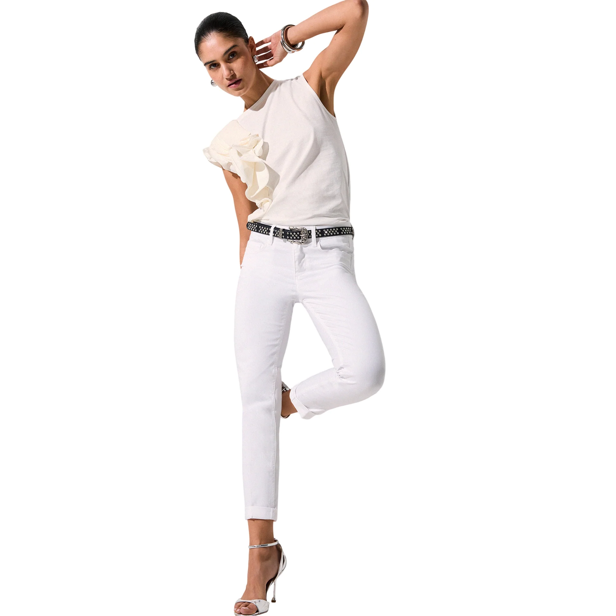 Pantaloni skinny con risvolto in bianco - Image 3