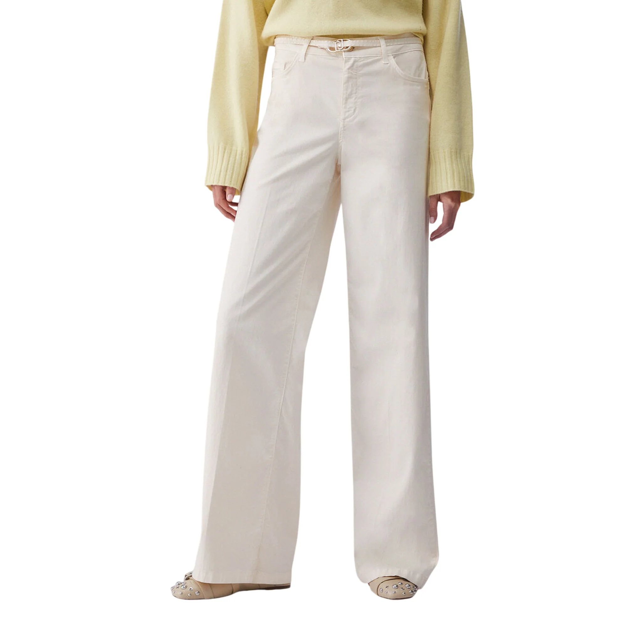 Pantaloni flare con cintura color panna - Image 2