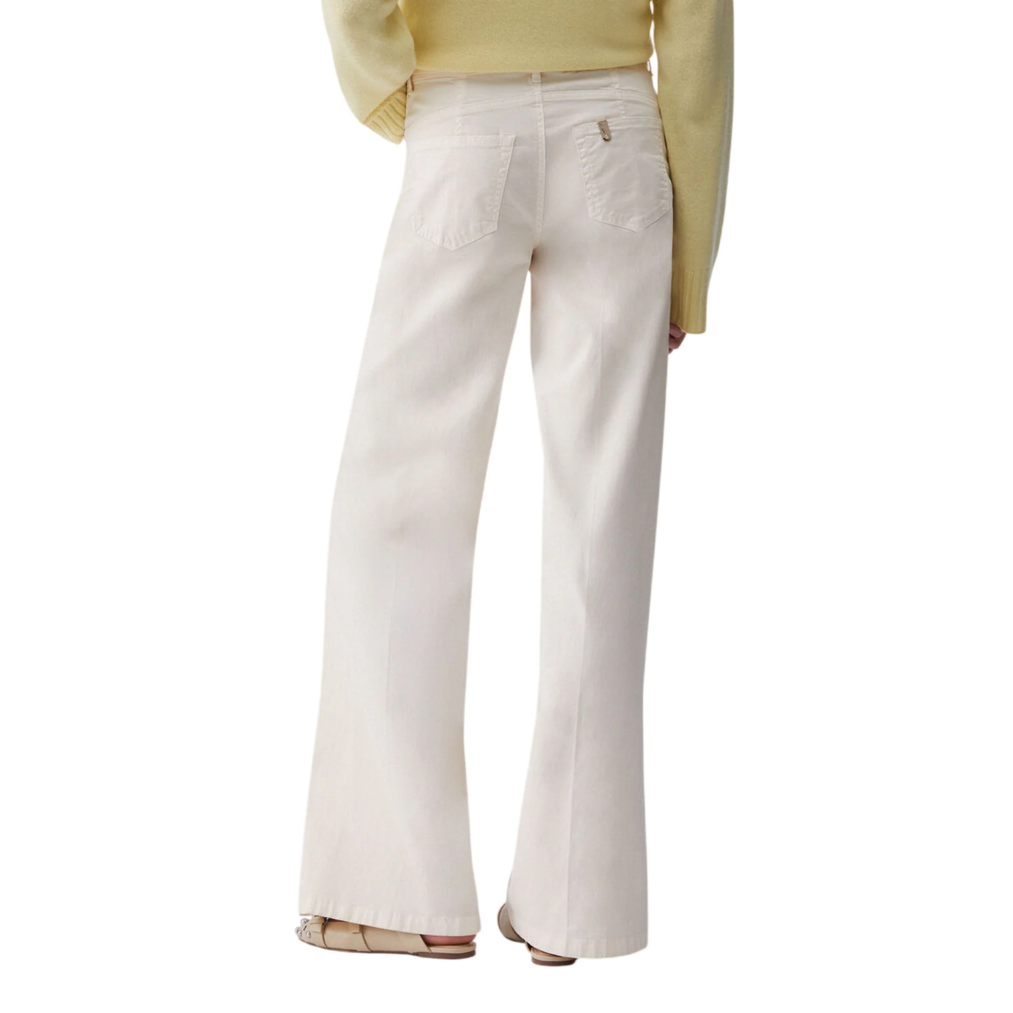 Pantaloni flare con cintura color panna - Image 3