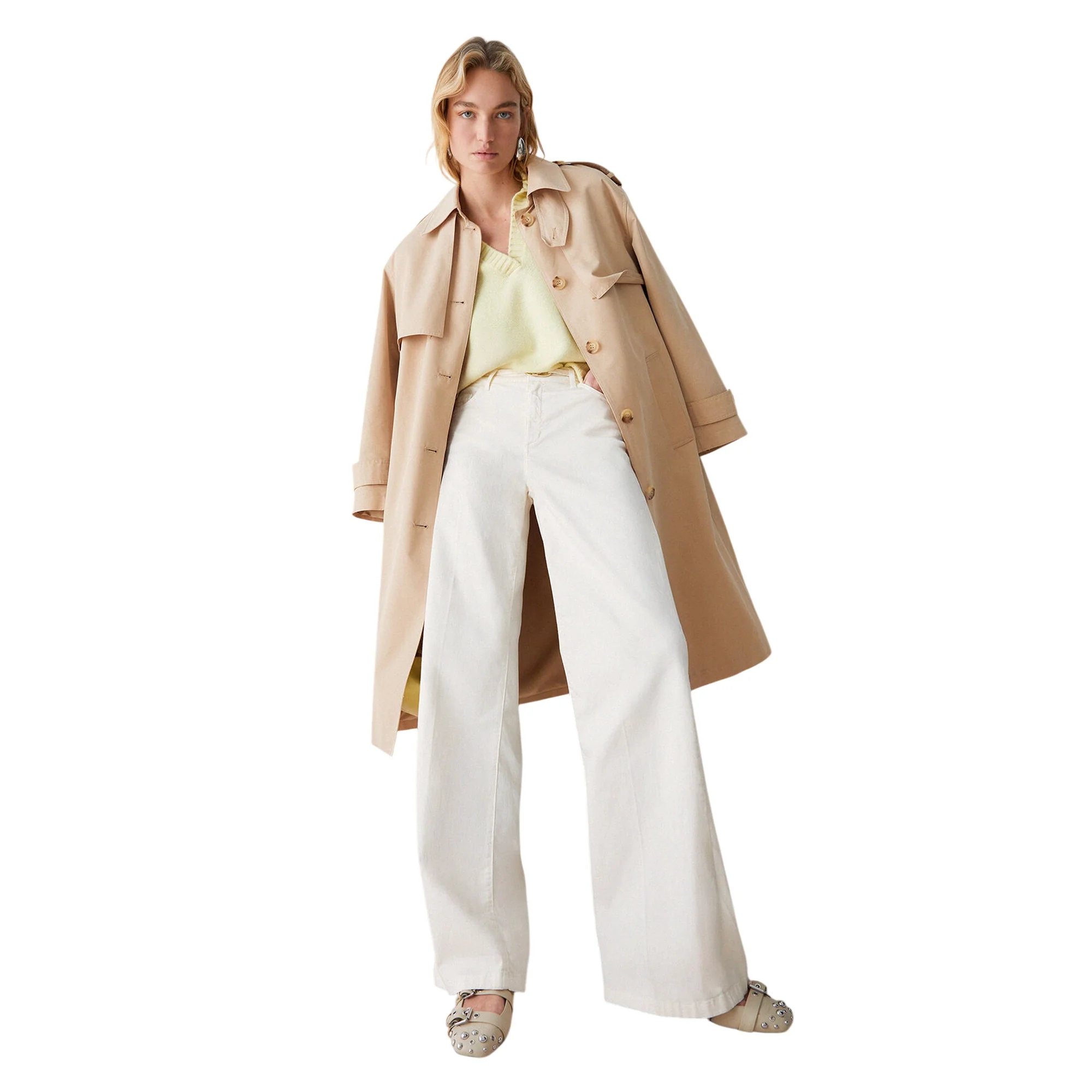 Pantaloni flare con cintura color panna - Image 4