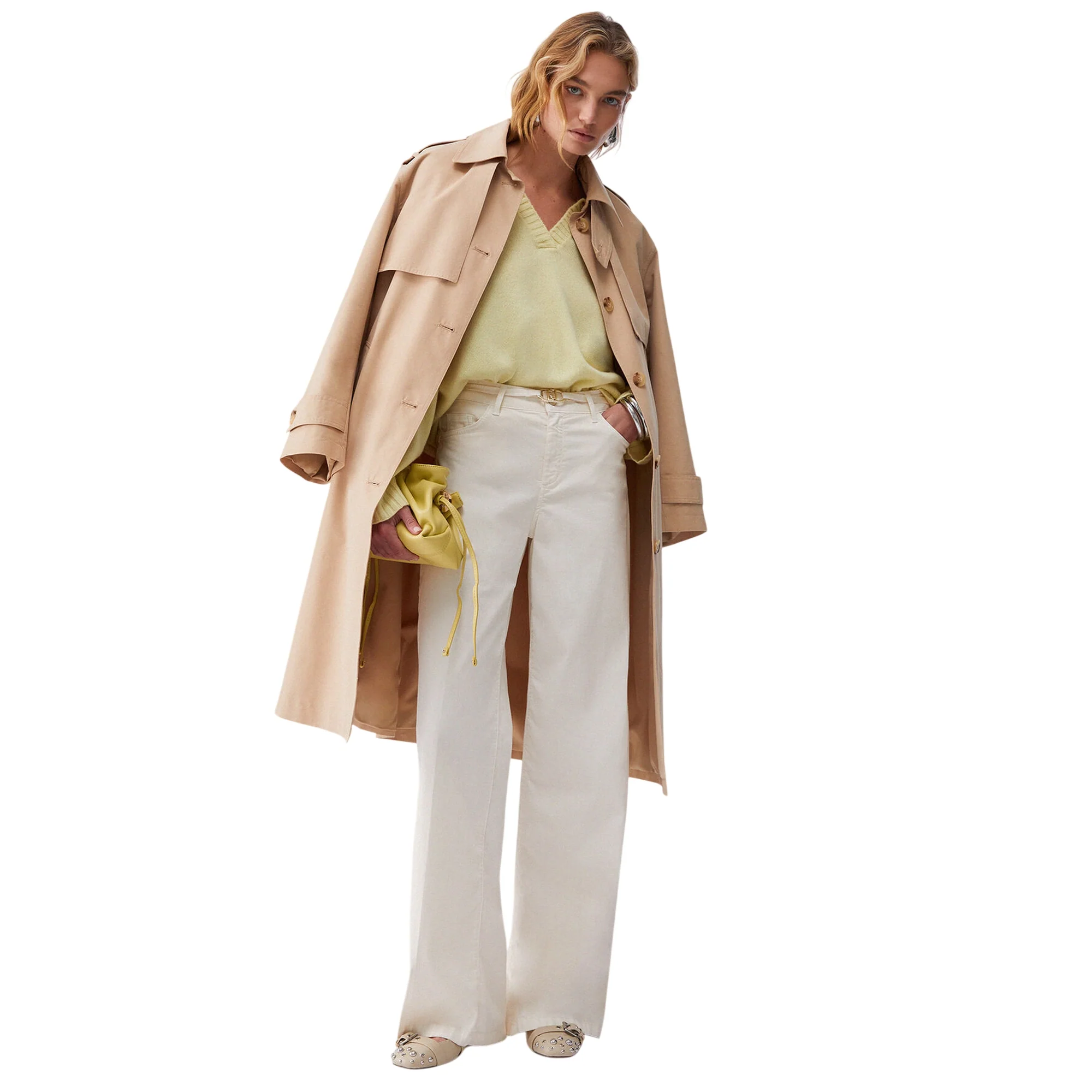 Pantaloni flare con cintura color panna - Image 7