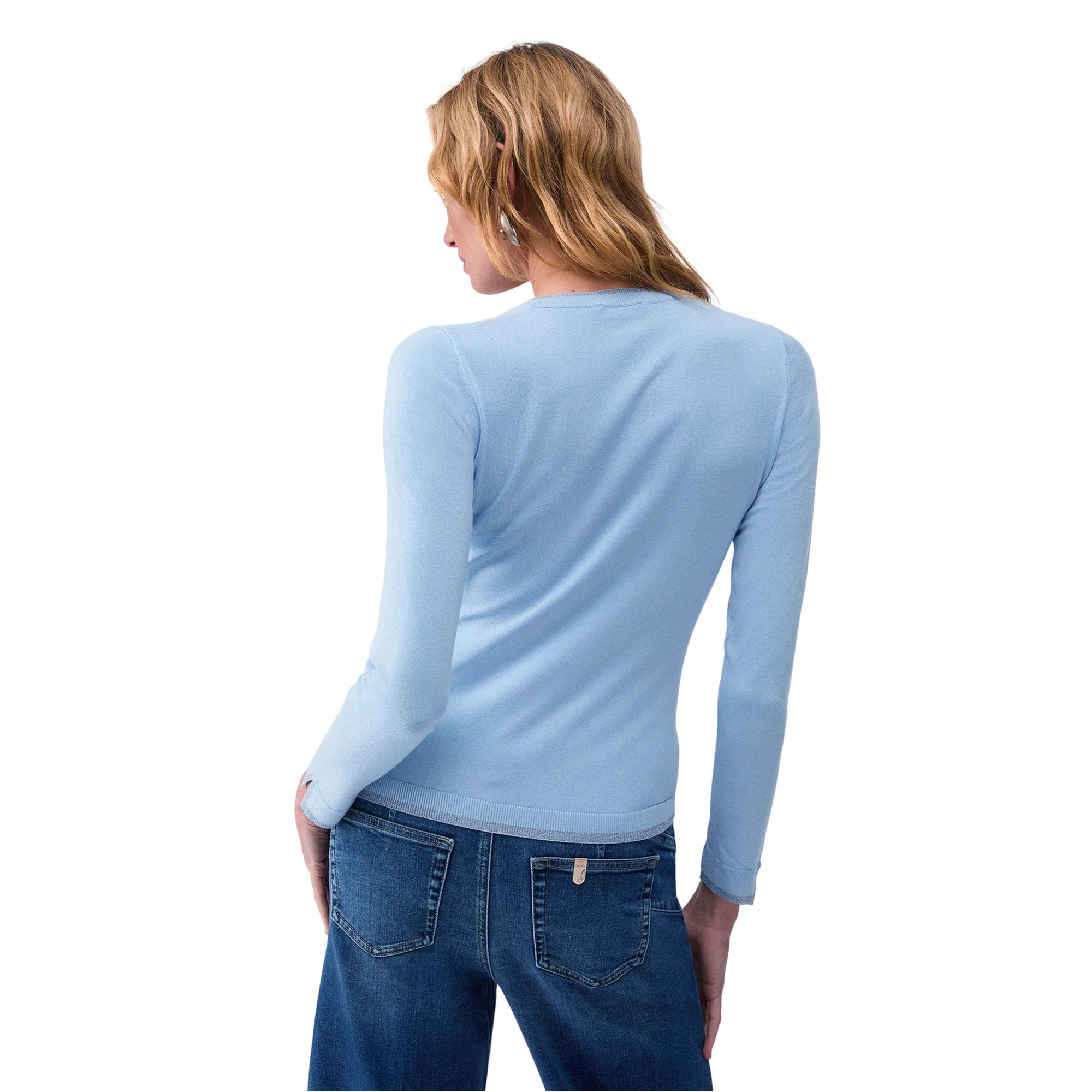 Maglia Donna con scollo a V e spacchetti Celeste - Image 3