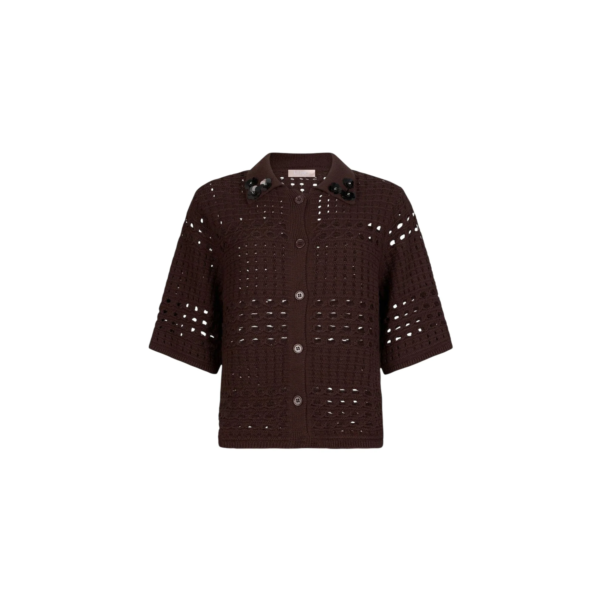 Maglia marrone forata in crochet