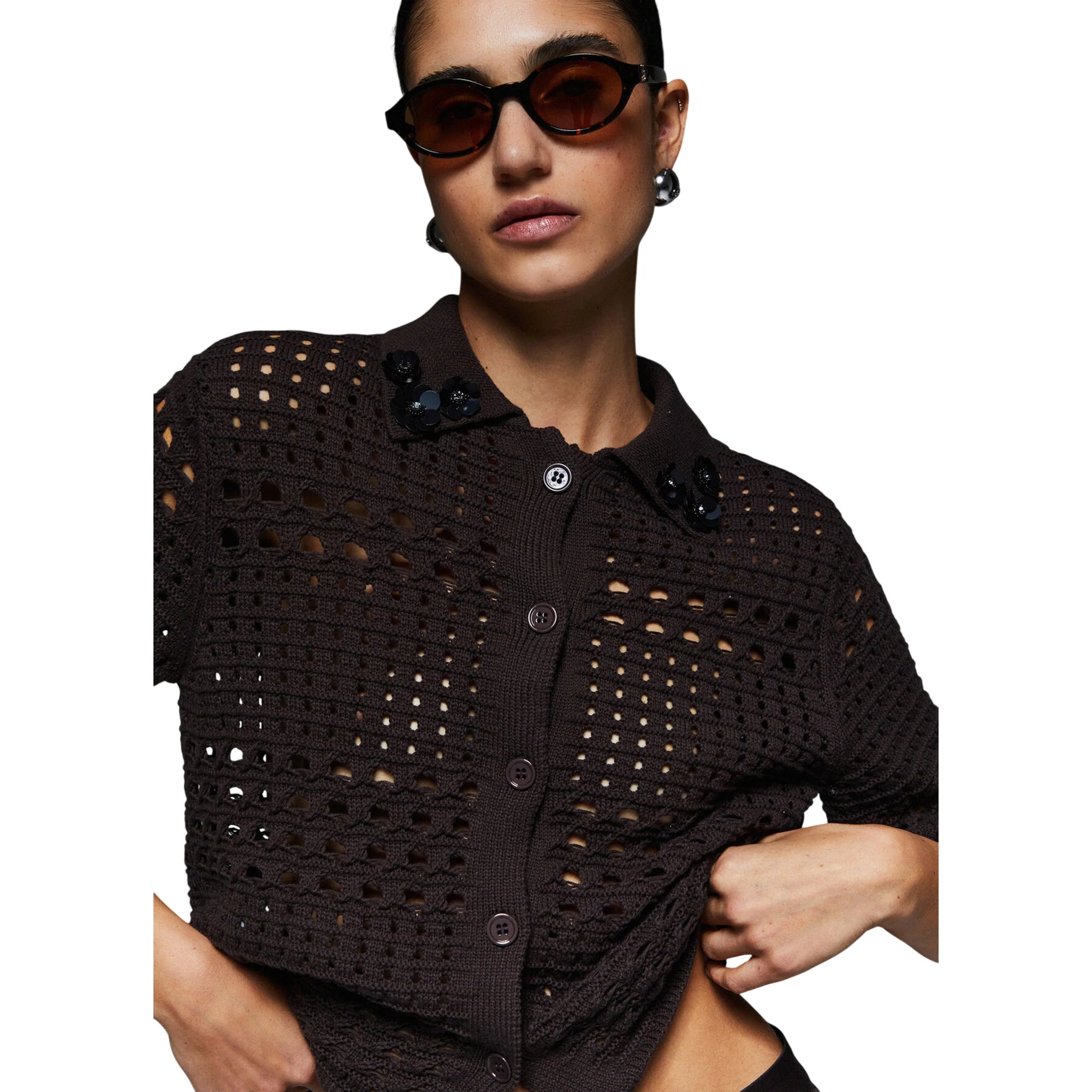 Maglia marrone forata in crochet - Image 4