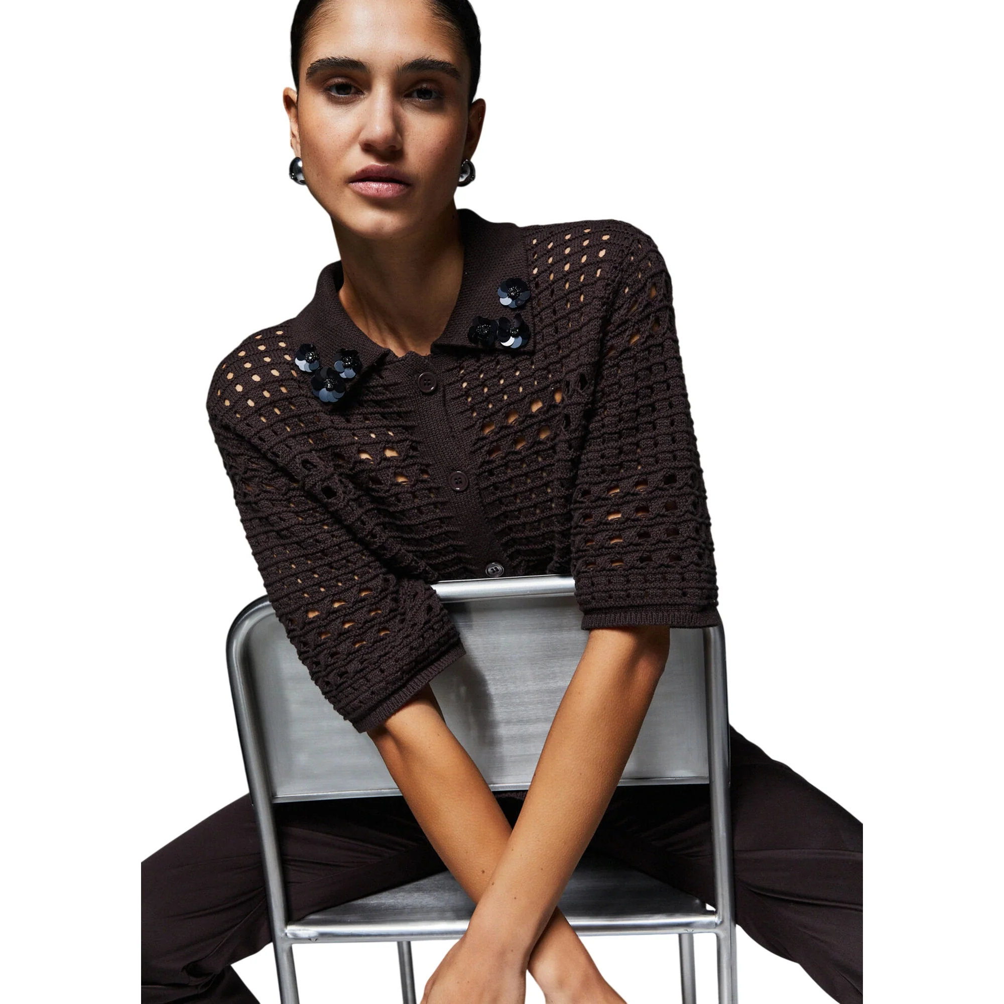 Maglia marrone forata in crochet - Image 5