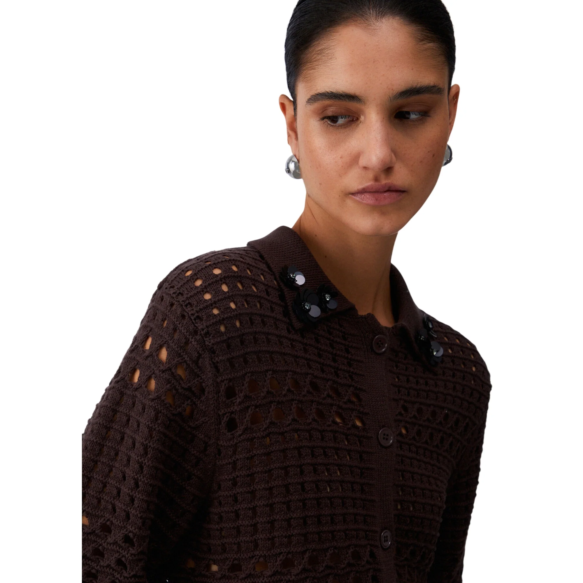 Maglia marrone forata in crochet - Image 6