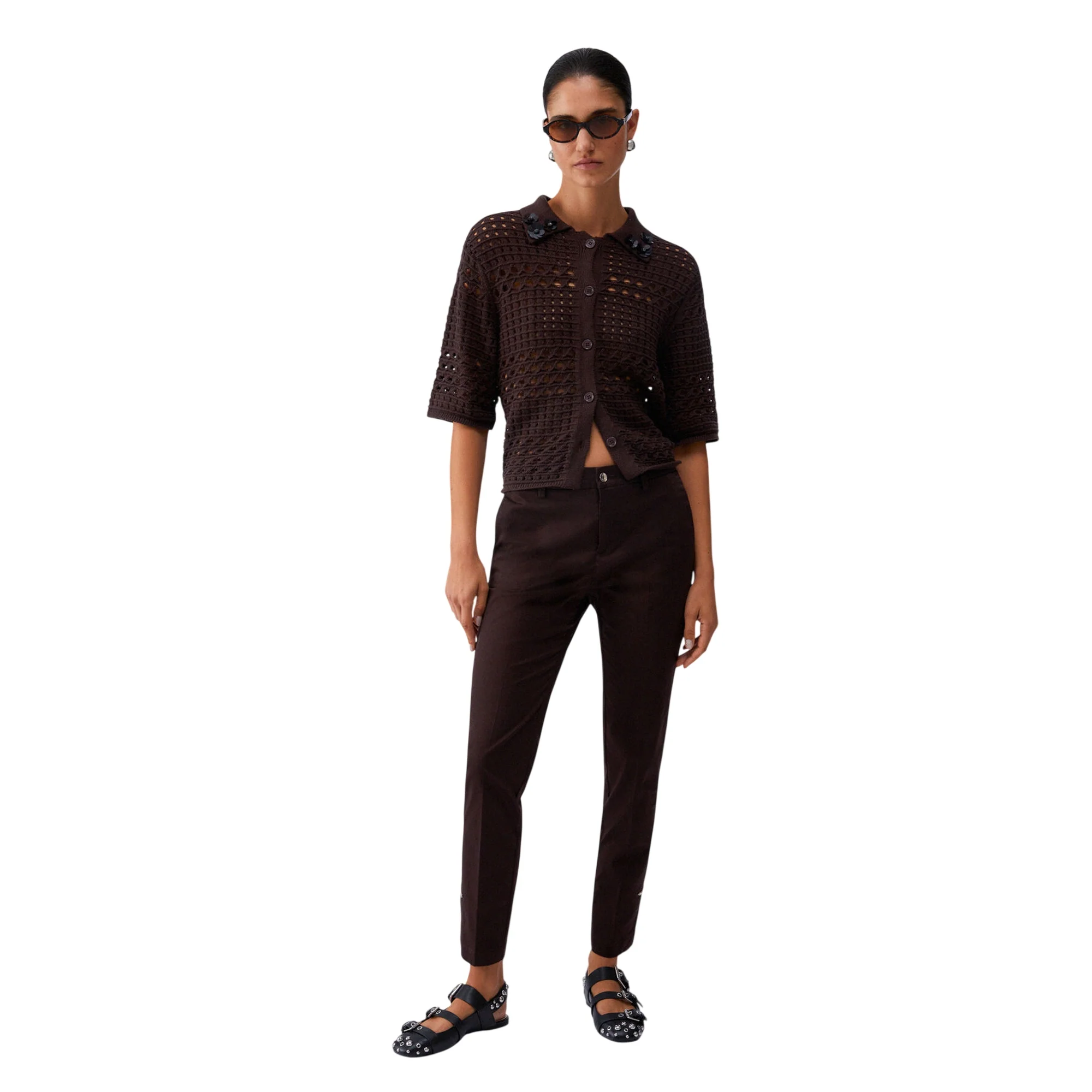 Maglia marrone forata in crochet - Image 7