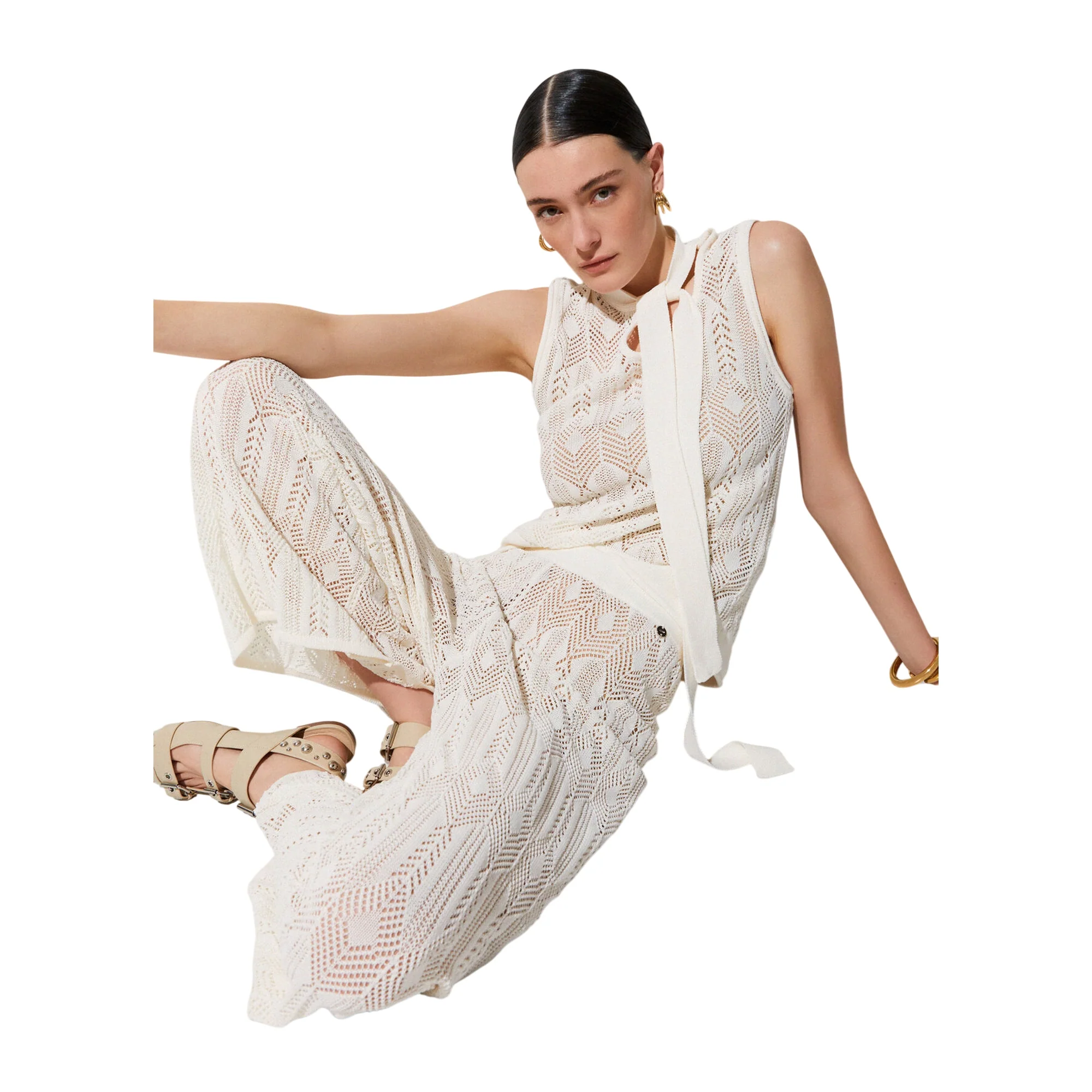 Top panna in maglia con fiocco - Image 5