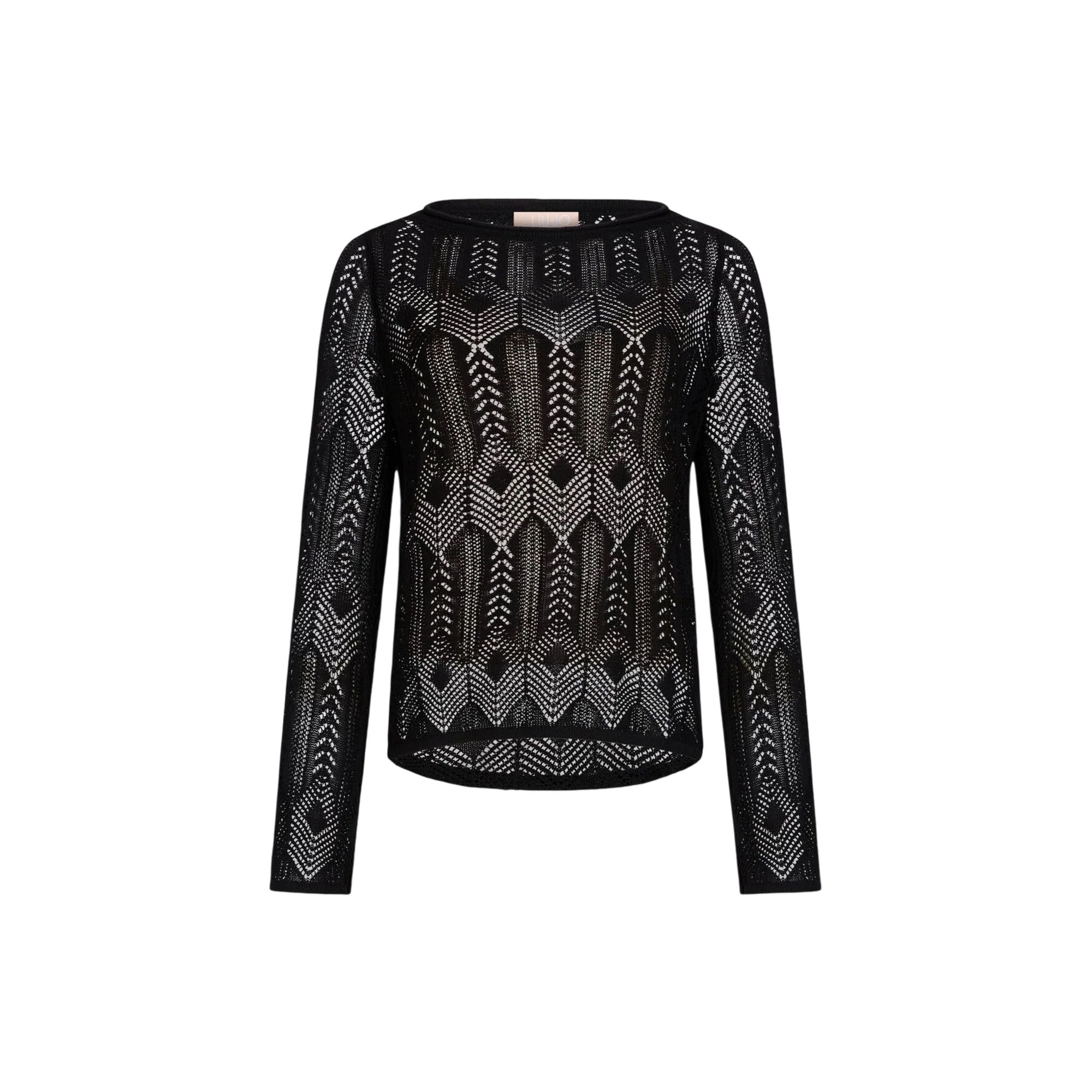 Maglia traforata nera a maniche lunghe