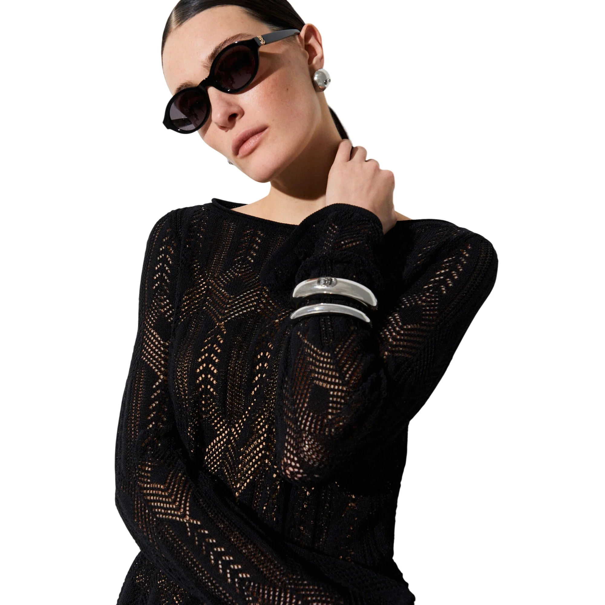 Maglia traforata nera a maniche lunghe - Image 4