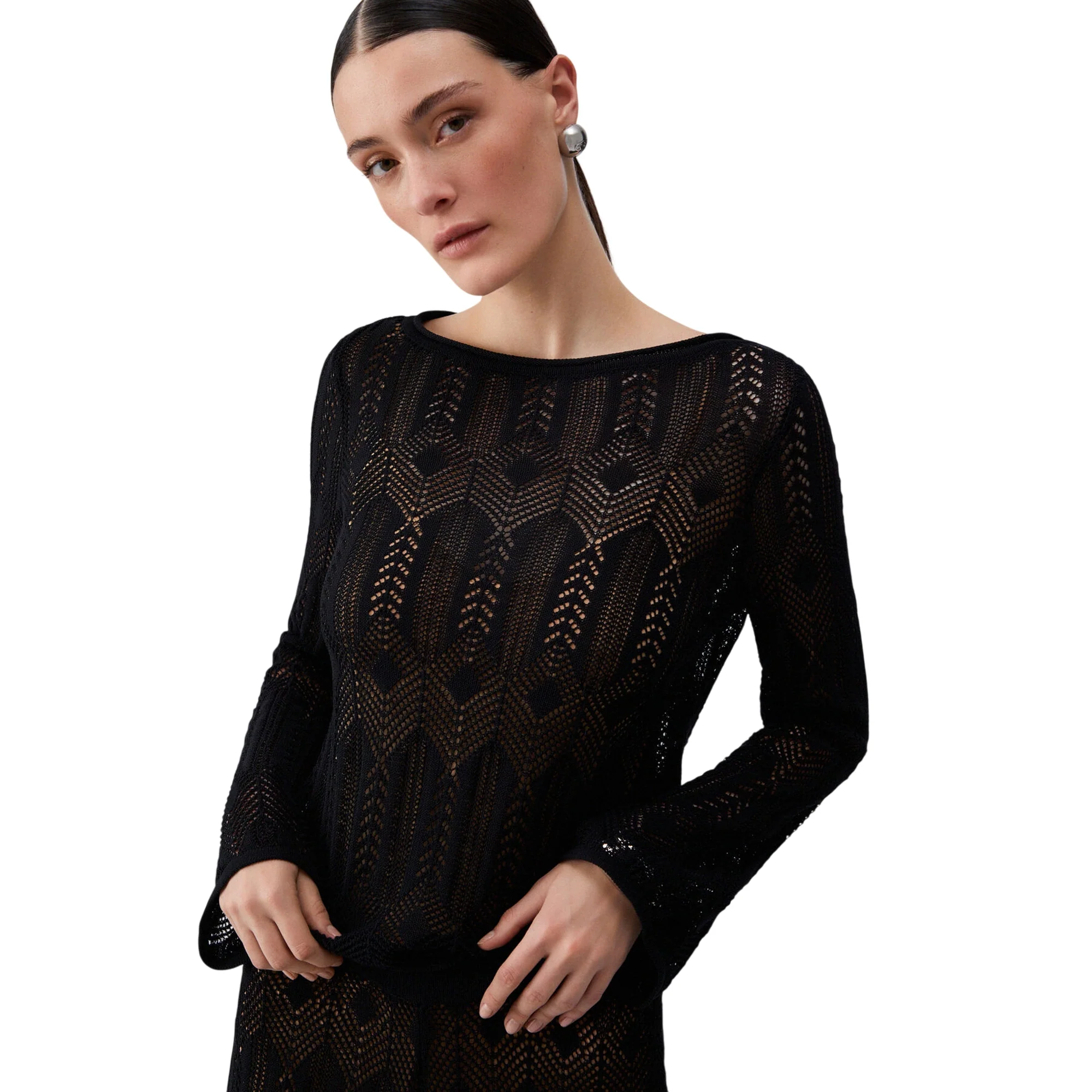 Maglia traforata nera a maniche lunghe - Image 6