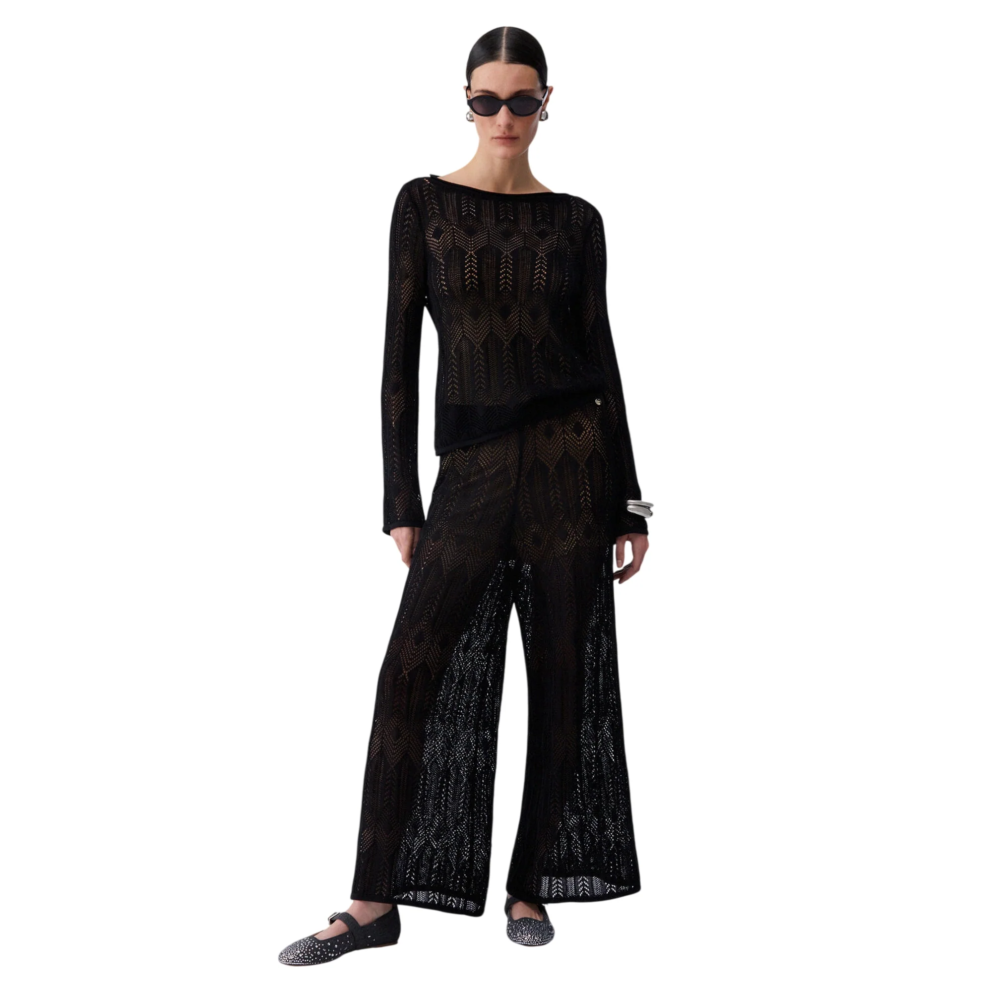 Maglia traforata nera a maniche lunghe - Image 7