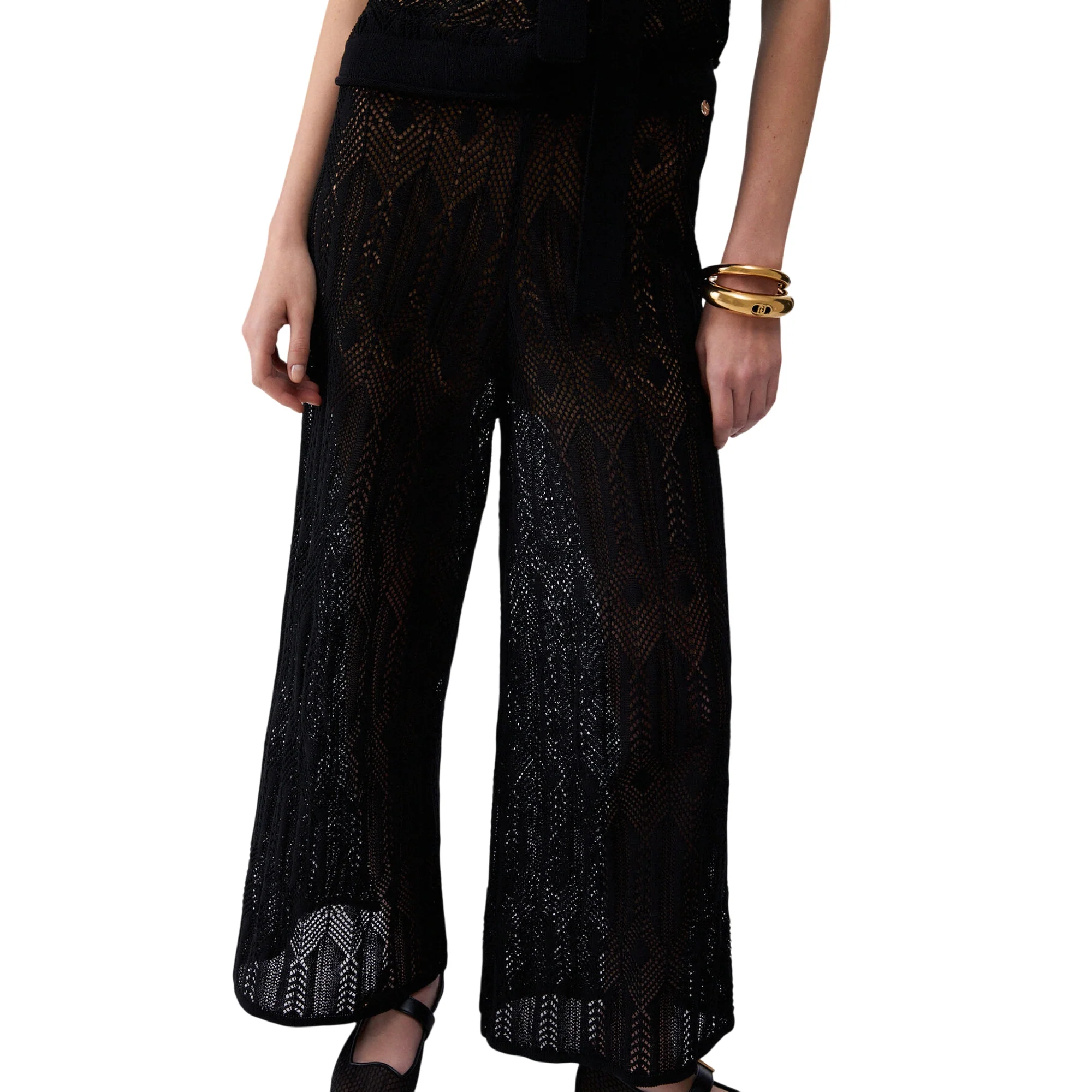 Pantaloni neri in maglia traforata - Image 3