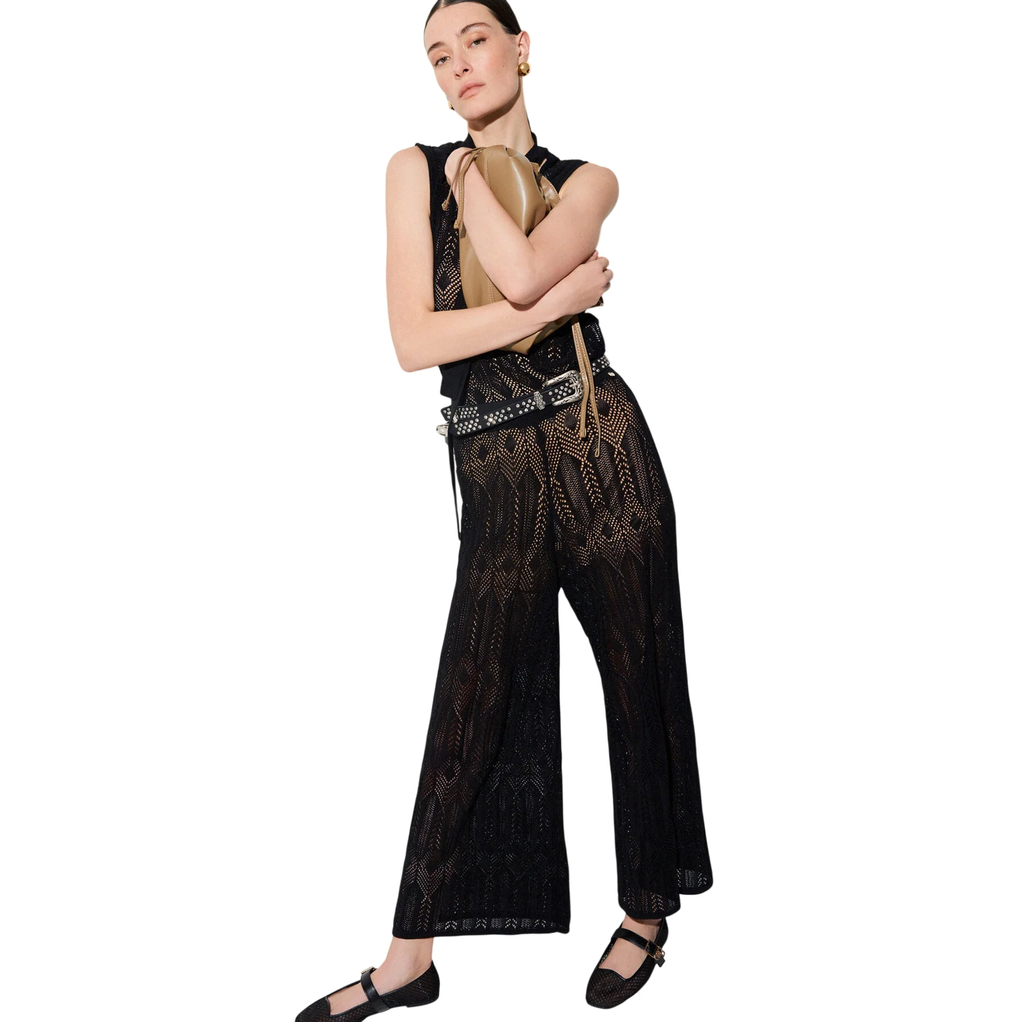 Pantaloni neri in maglia traforata - Image 5