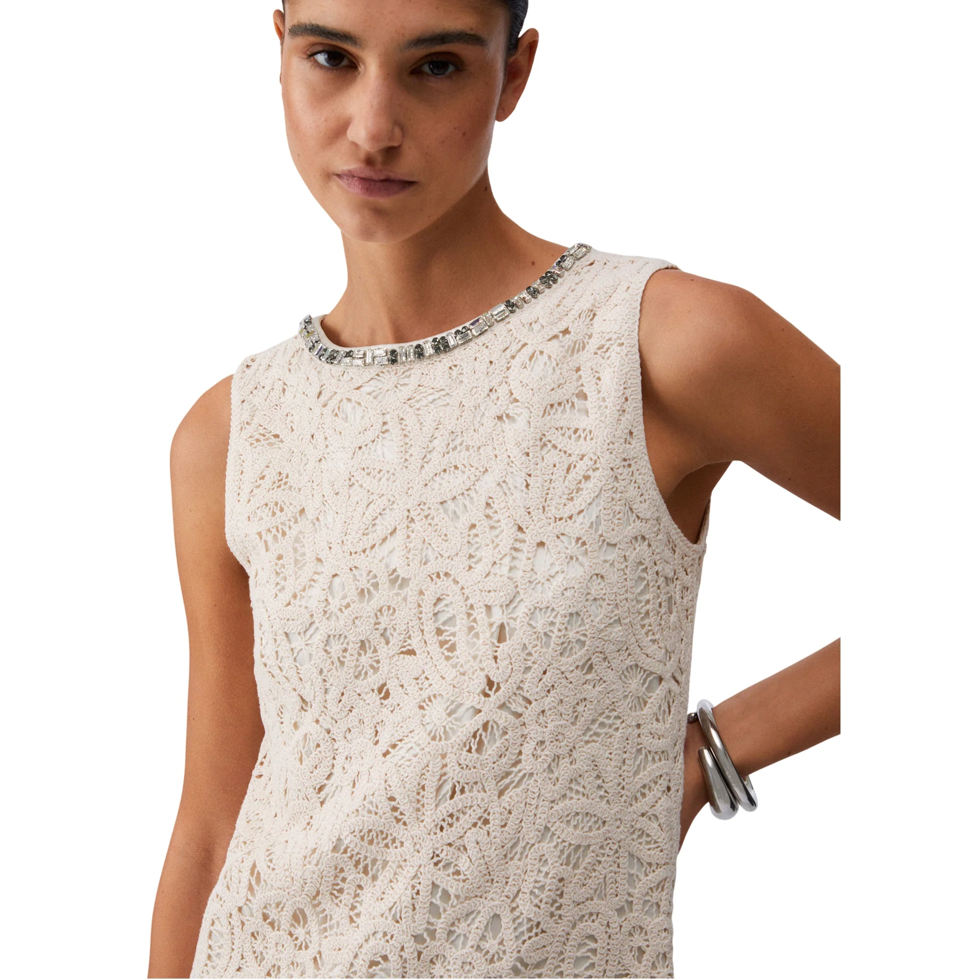 Abito corto Donna in macramé Bianco - Image 4