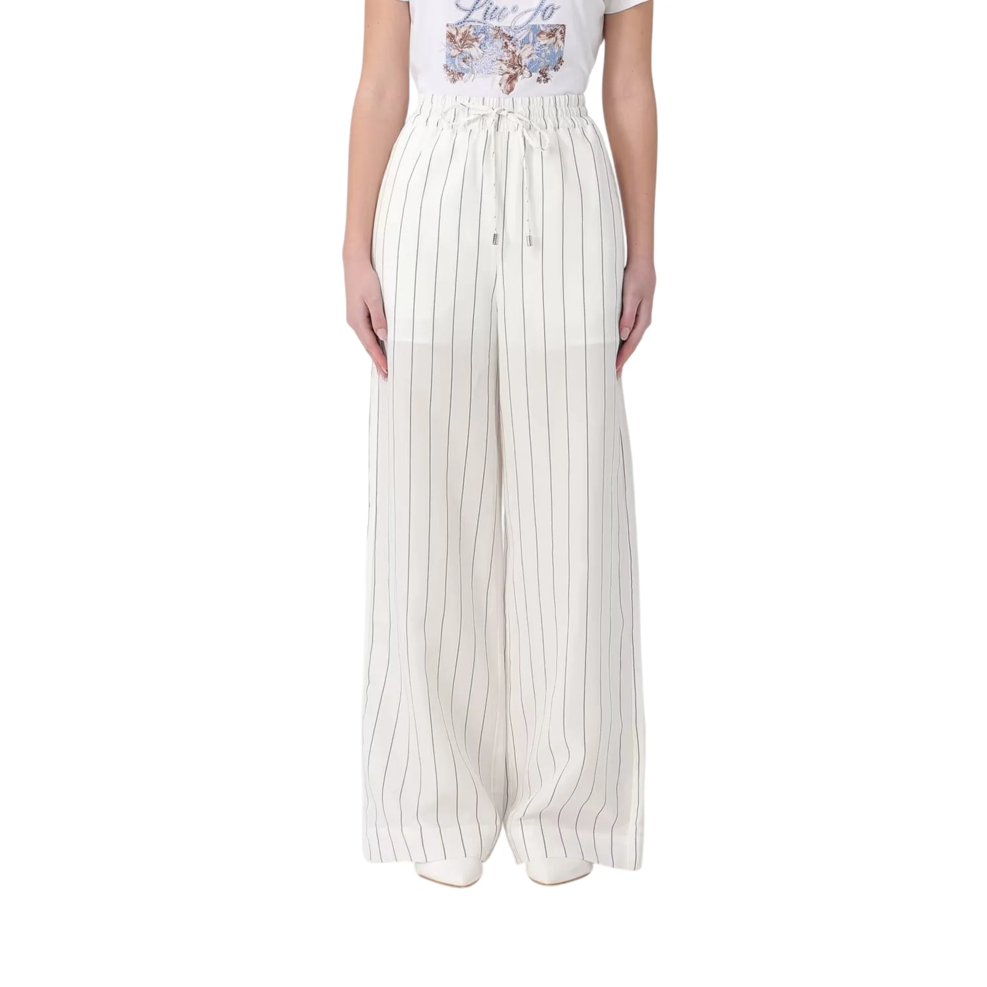 Pantaloni bianchi a righe nere da Donna