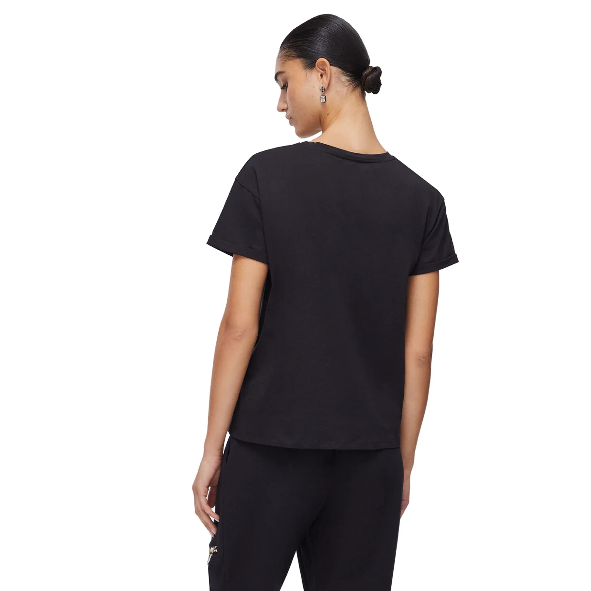 T-shirt Donna nera con tasca gioiello - Image 3