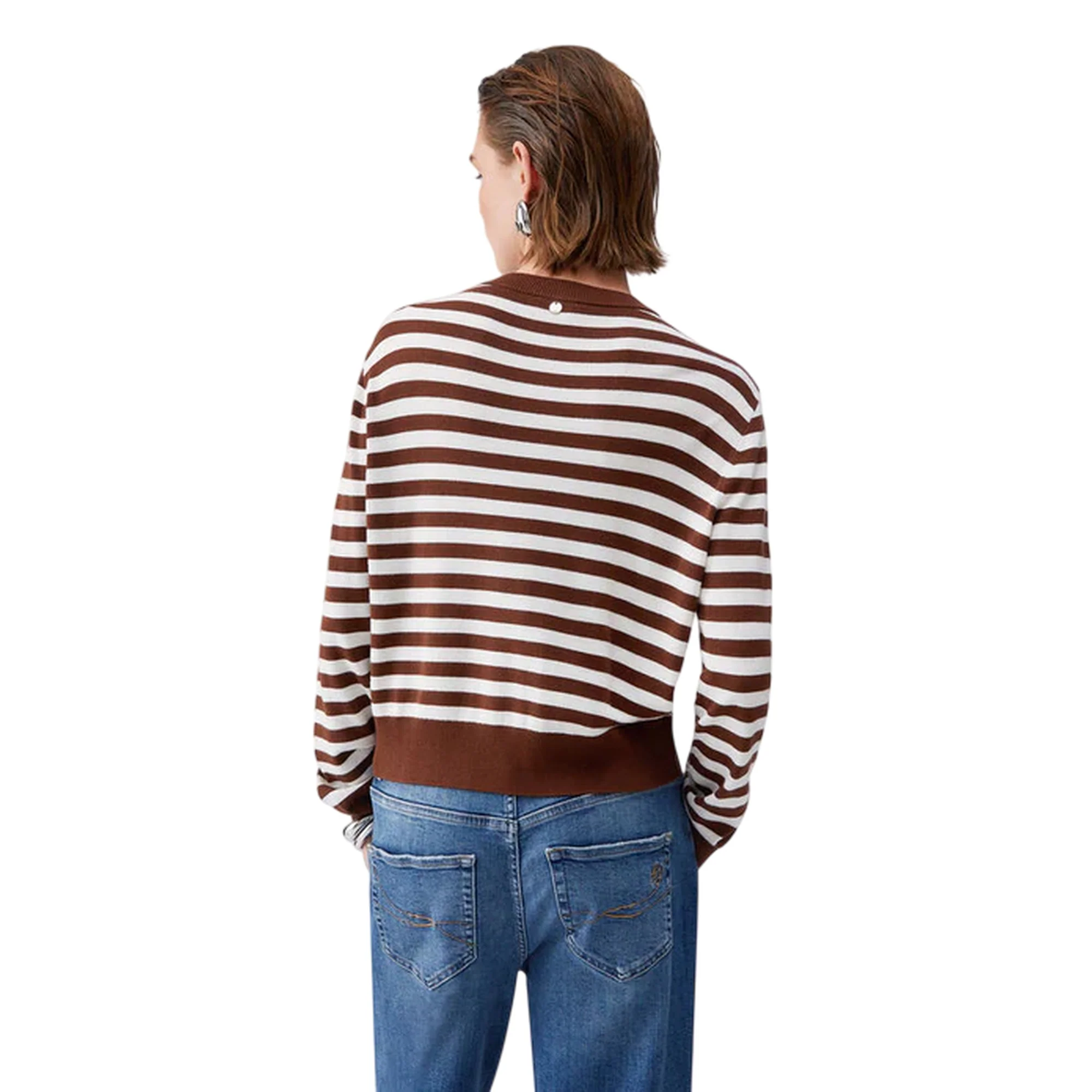 Cardigan a righe marrone con stampa floreale - Image 3