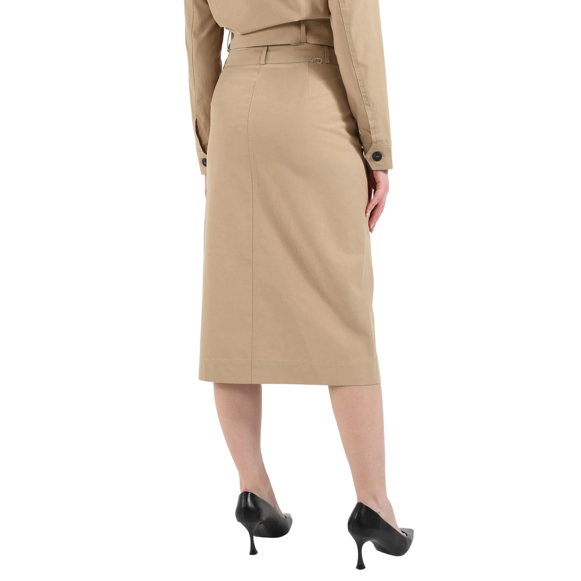 Gonna midi beige con bottoni e tasche - Image 4