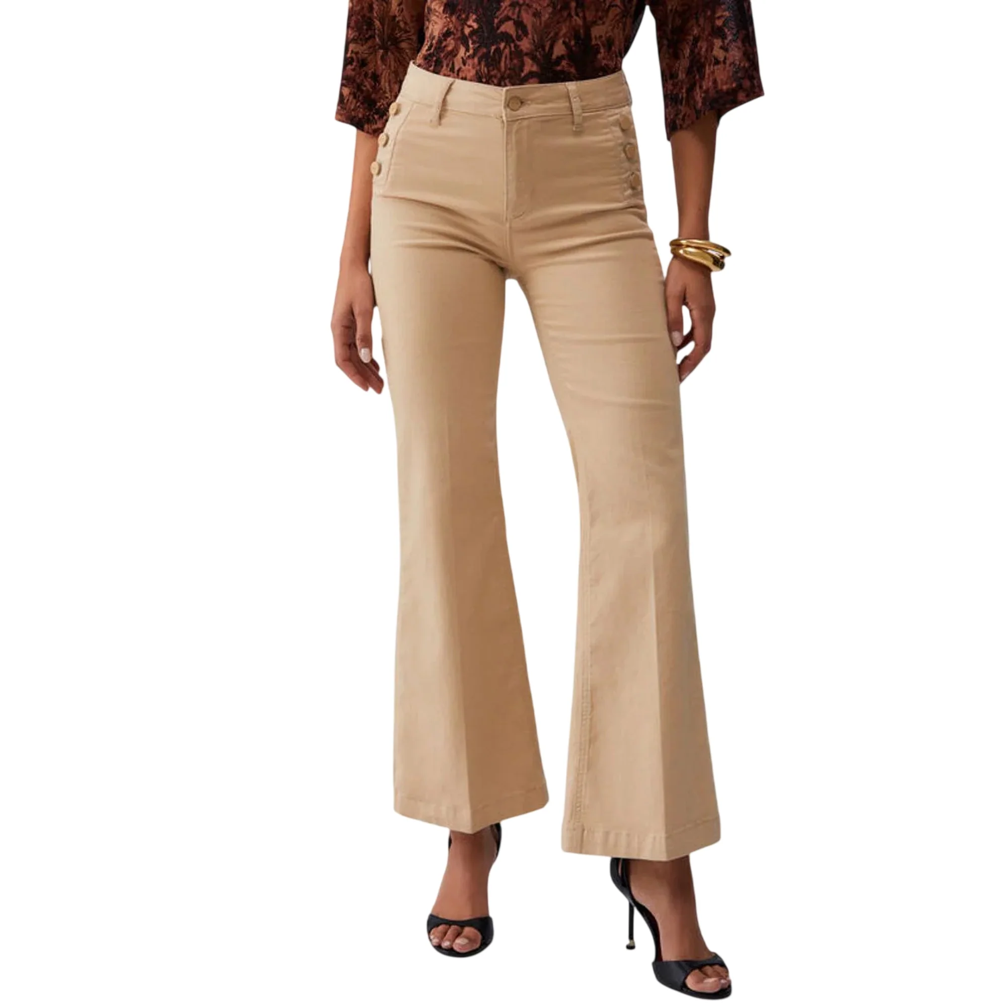 Jeans flare beige con bottoni laterali - Image 2
