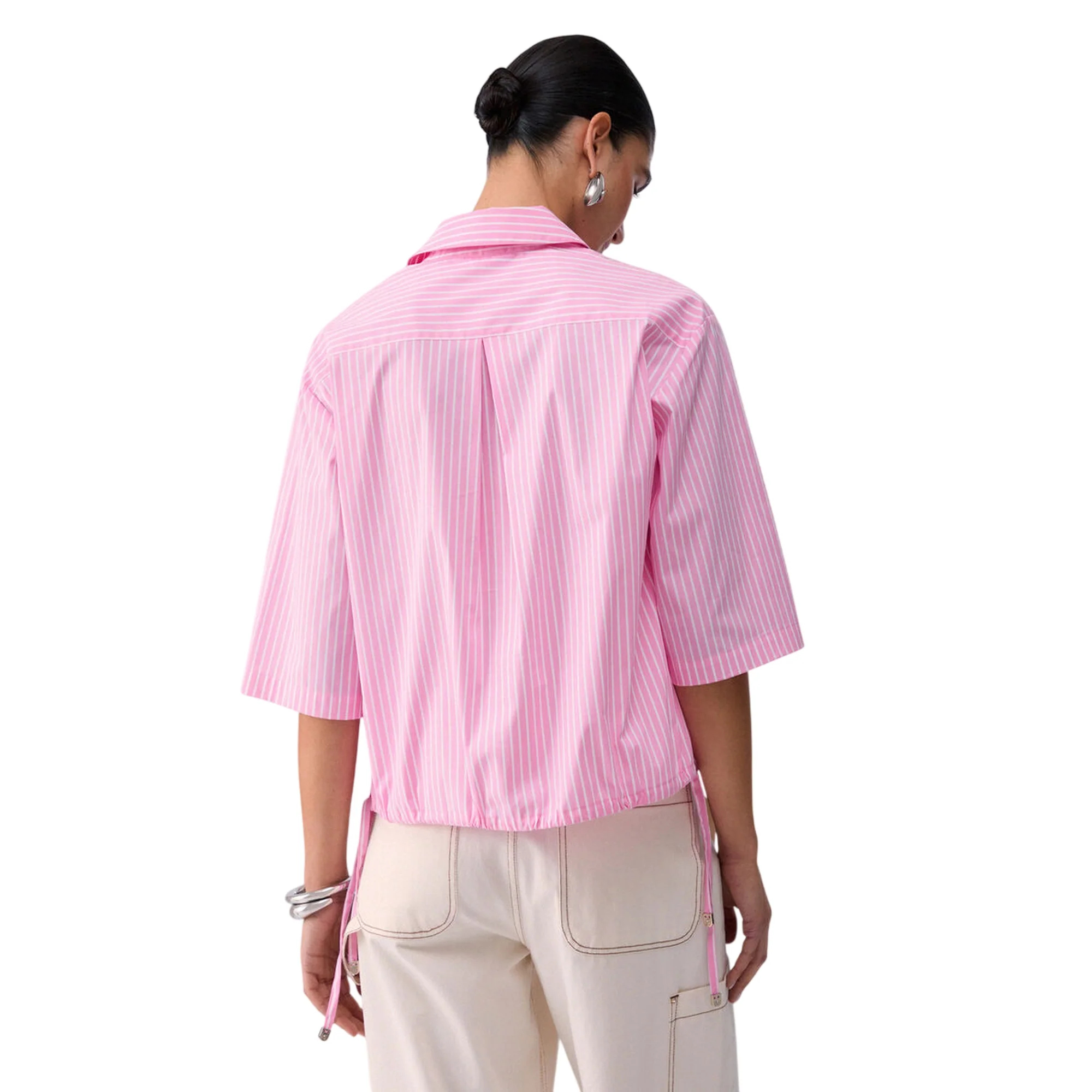 Camicia rosa con righe bianche a mezze maniche - Image 3