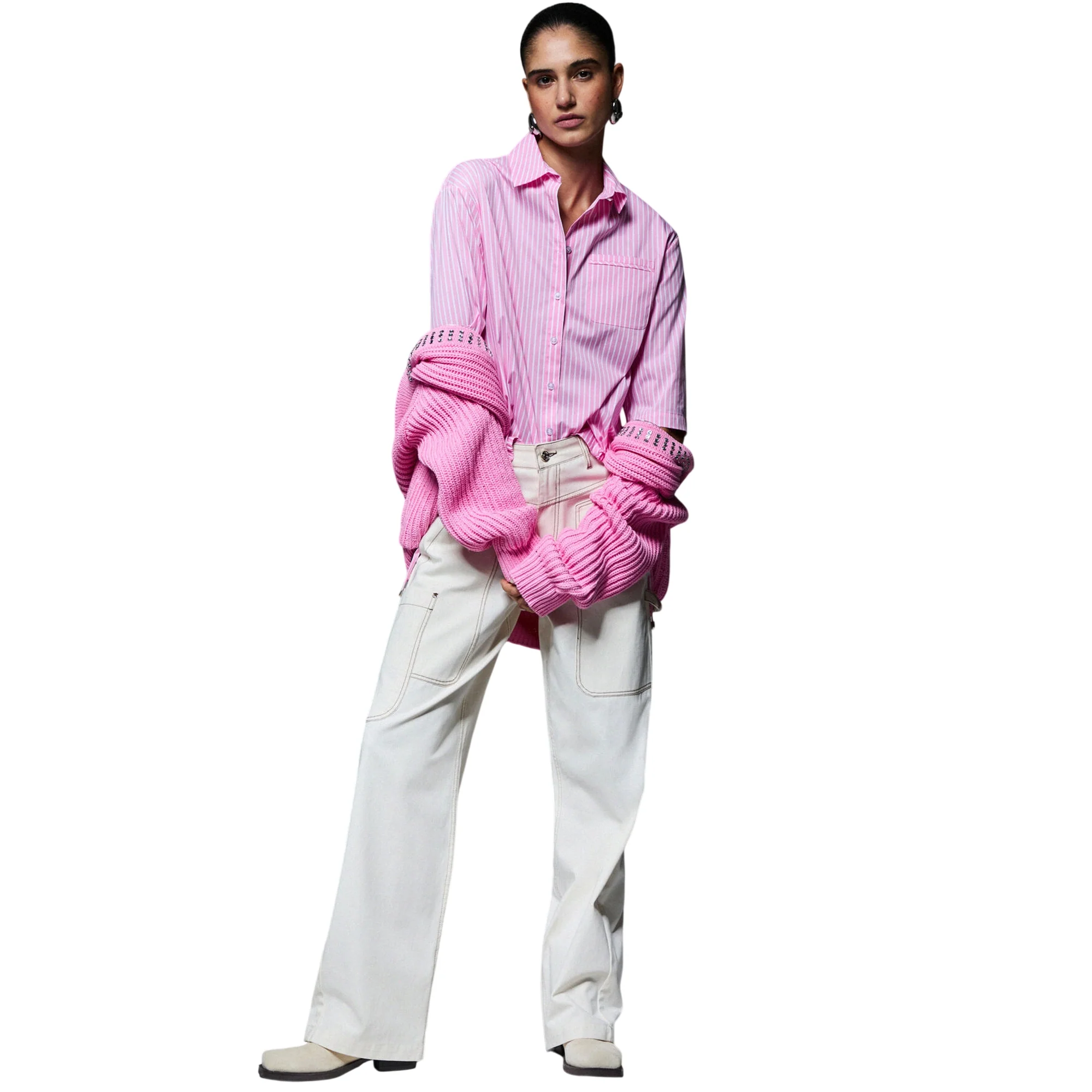 Camicia rosa con righe bianche a mezze maniche - Image 4
