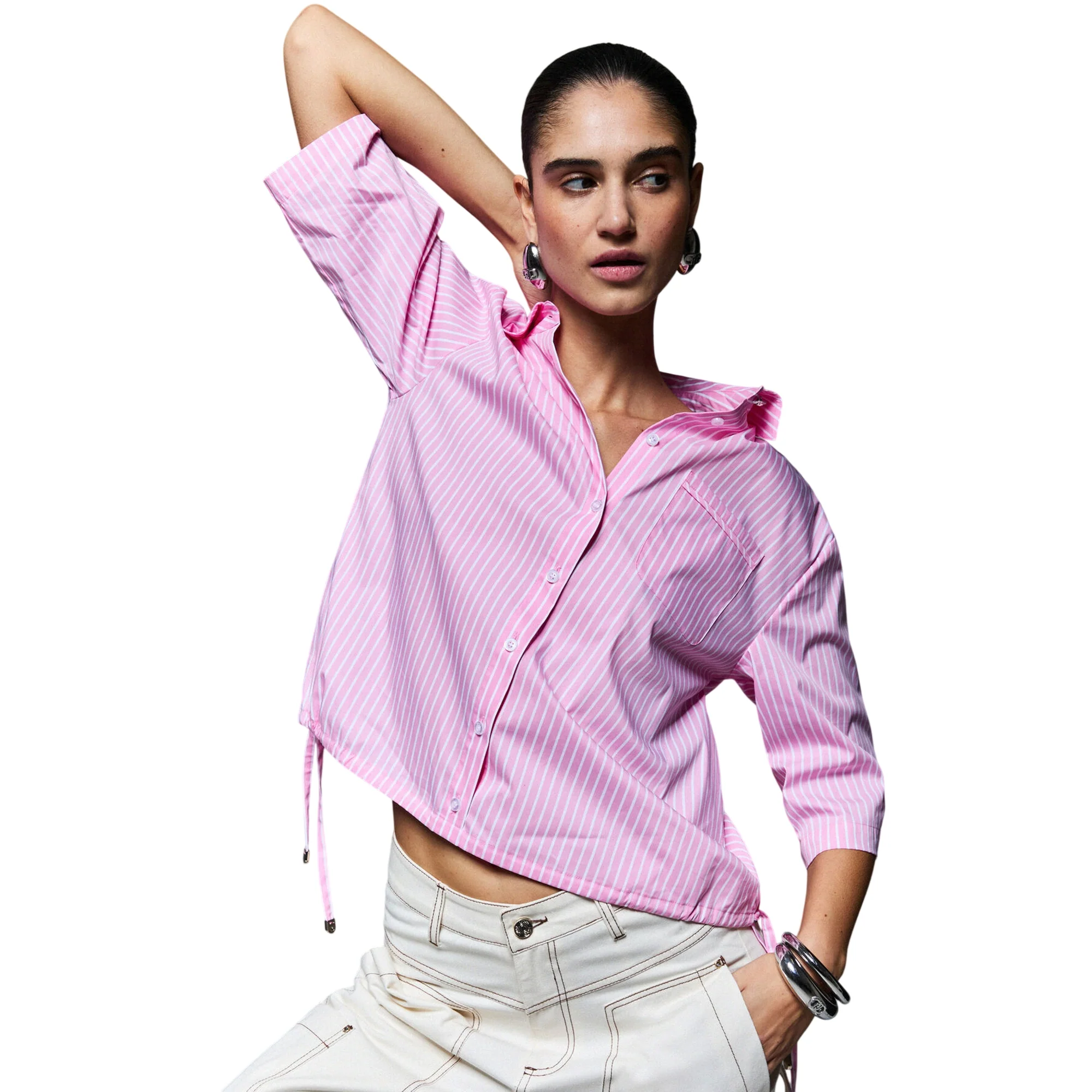 Camicia rosa con righe bianche a mezze maniche - Image 5