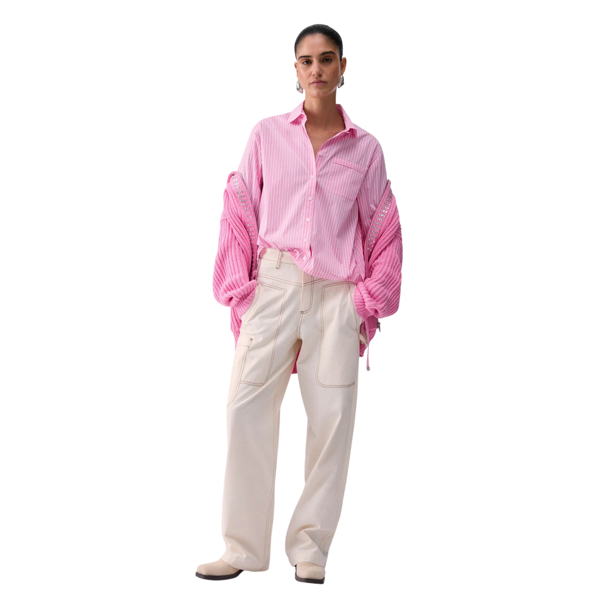 Camicia rosa con righe bianche a mezze maniche - Image 7