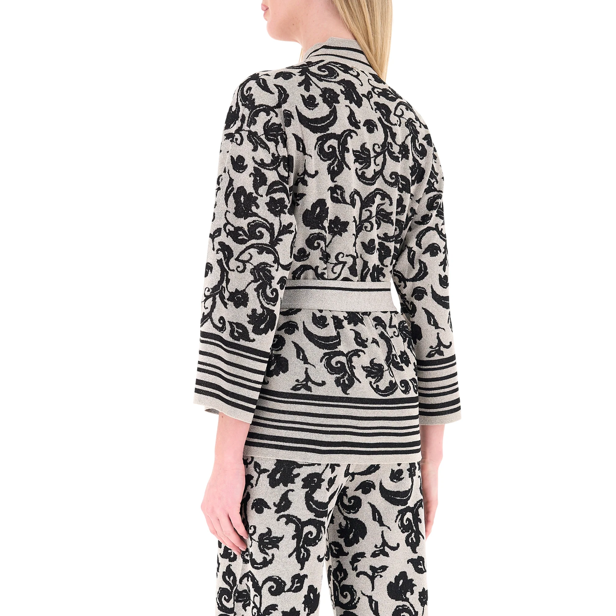 Cardigan in maglia stampa floreale con cinta - Image 3