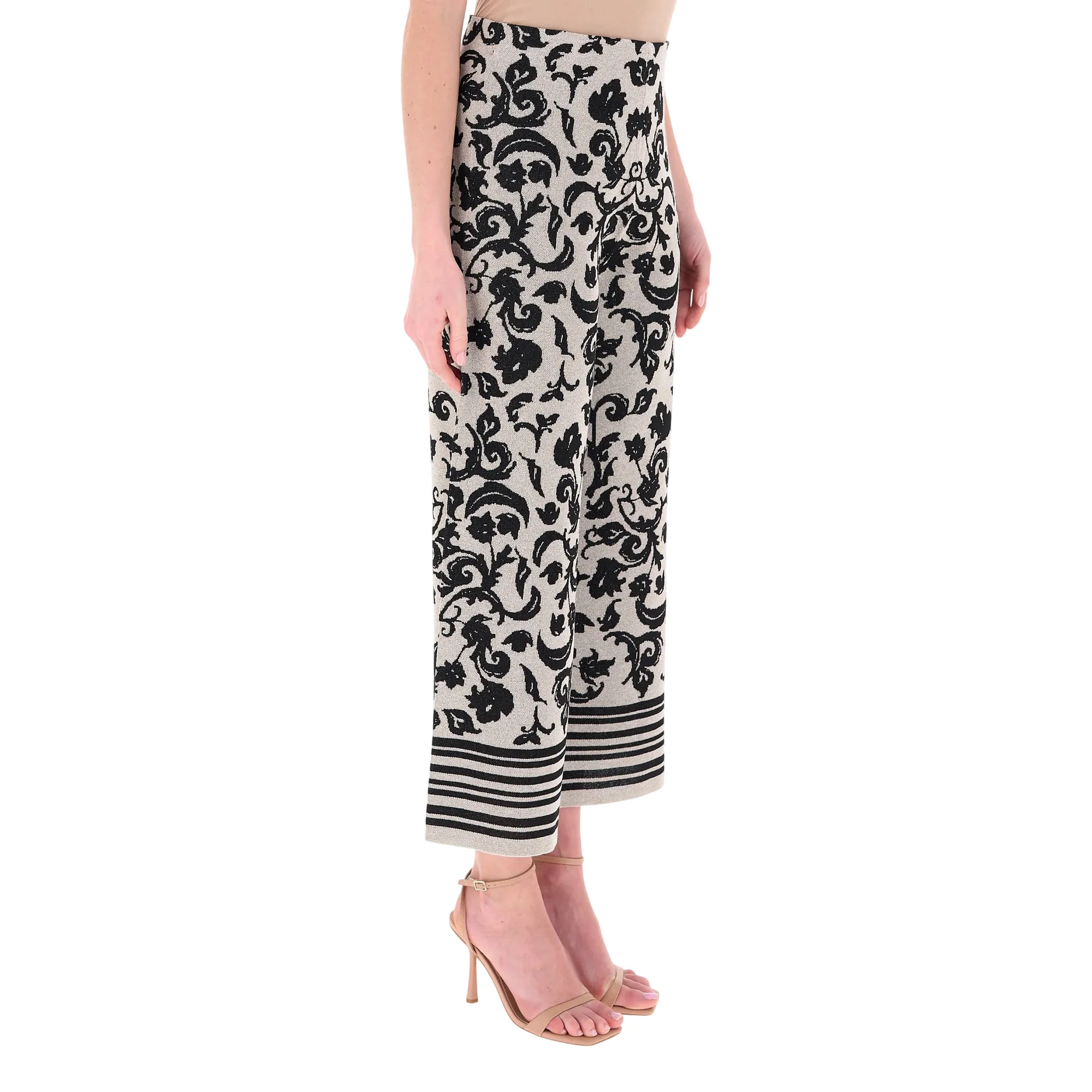 Pantalone cropped in maglia con stampa floreale - Image 2