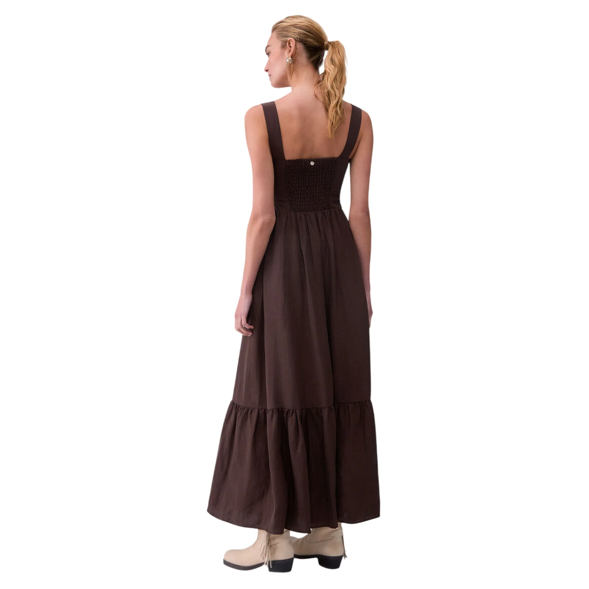 Abito lungo Donna Marrone Misto Lino - Image 3