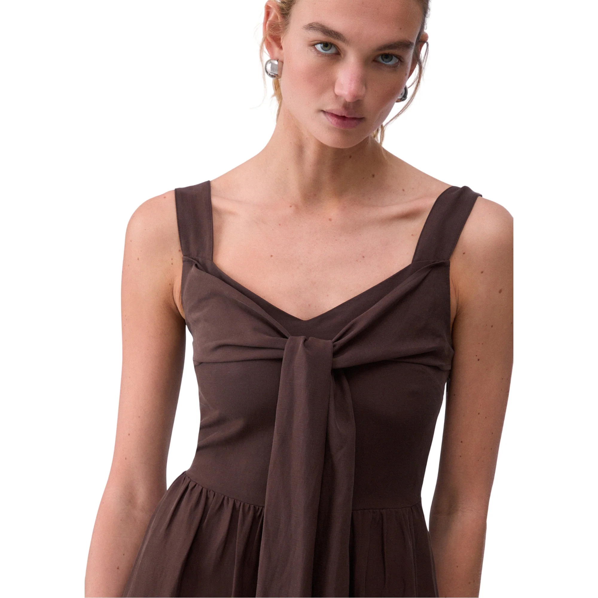 Abito lungo Donna Marrone Misto Lino - Image 6