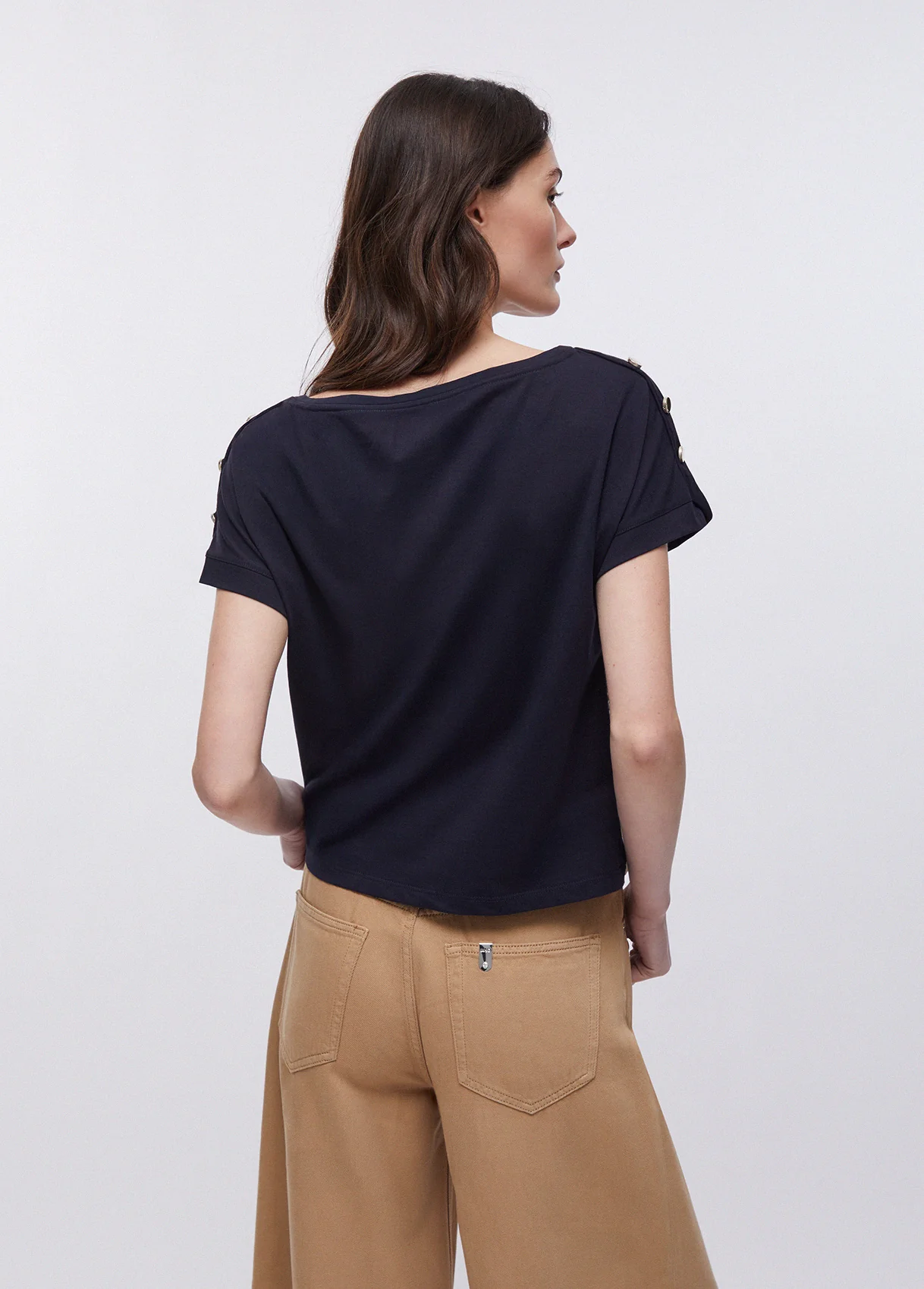 T-shirt floreale donna con inserto in twill stampato - Image 2
