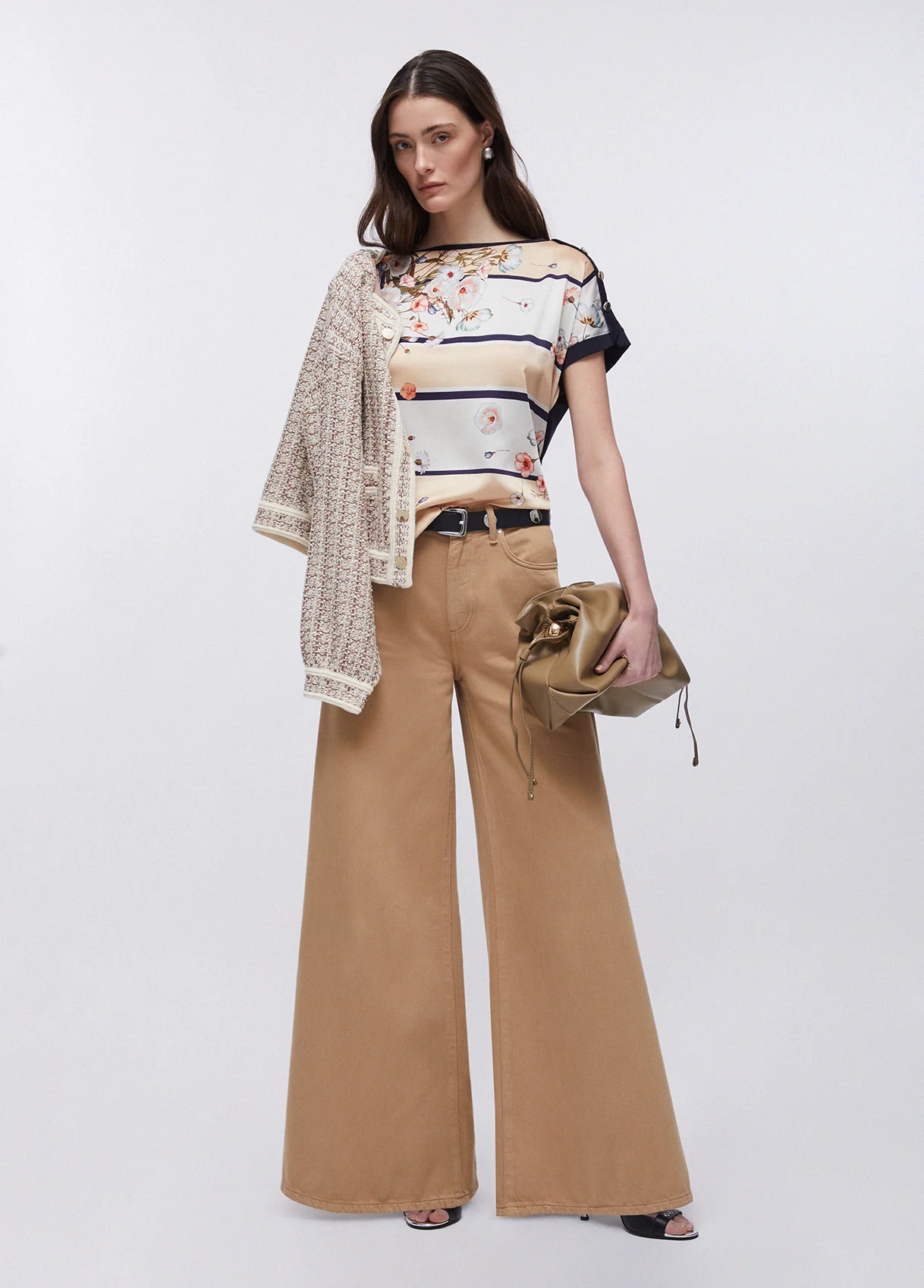 T-shirt floreale donna con inserto in twill stampato - Image 3