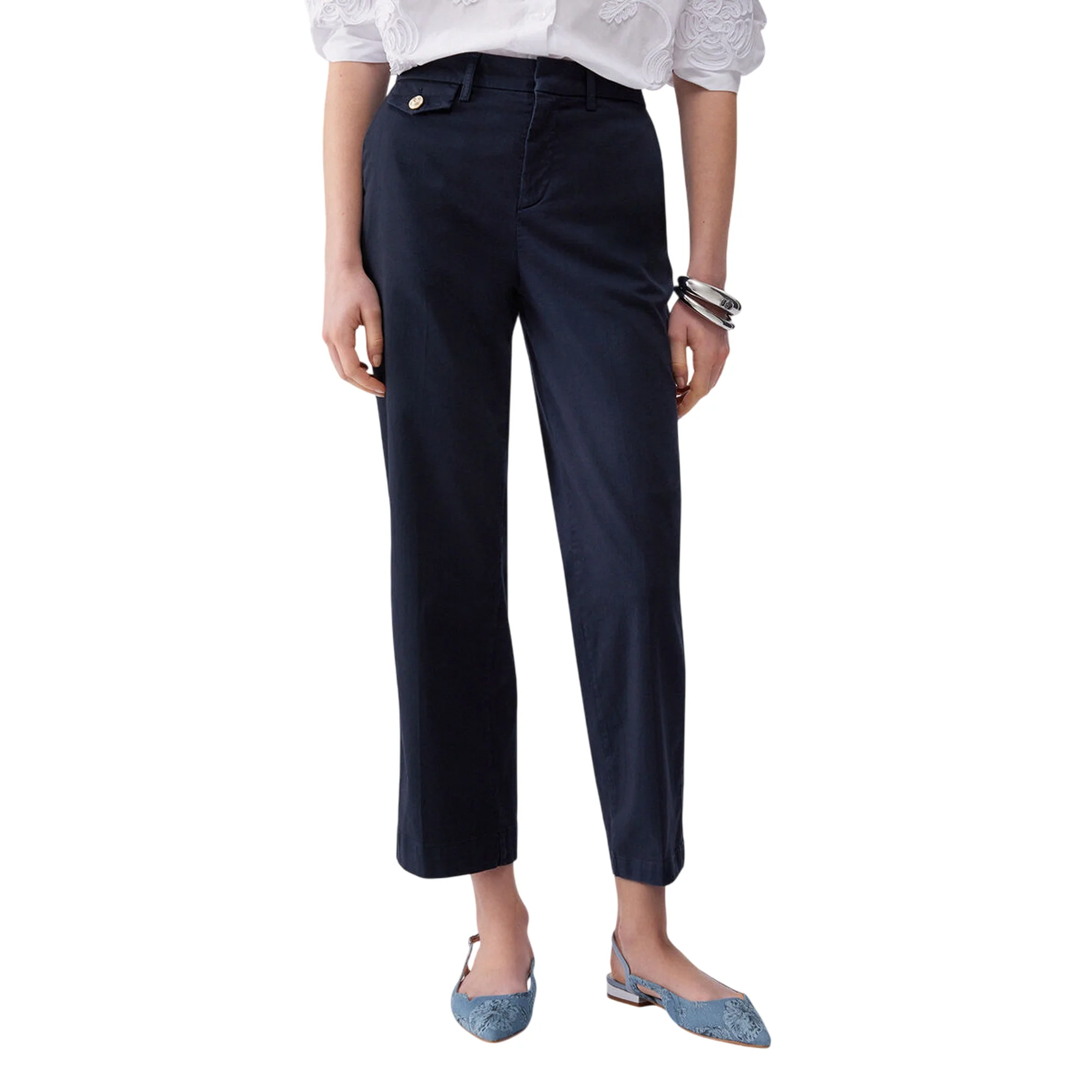 Pantaloni chino blu in raso stretch - Image 2