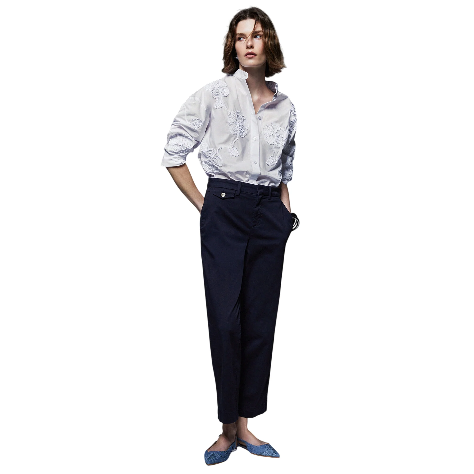Pantaloni chino blu in raso stretch - Image 6